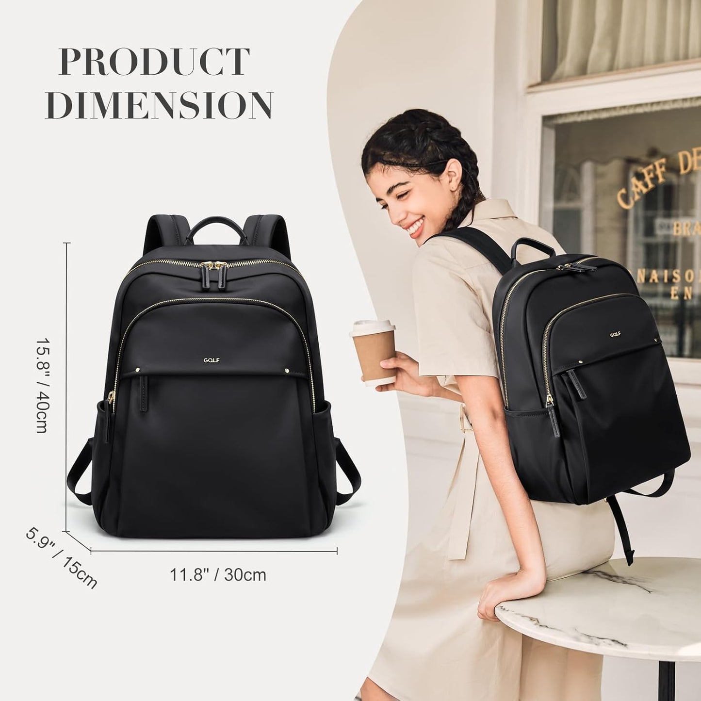 GOLF SUPAGS Stylish Laptop Backpack for Women Computer Bag Fits 14 Inch Notebook Travel College Work Backpacks Purse (Black)