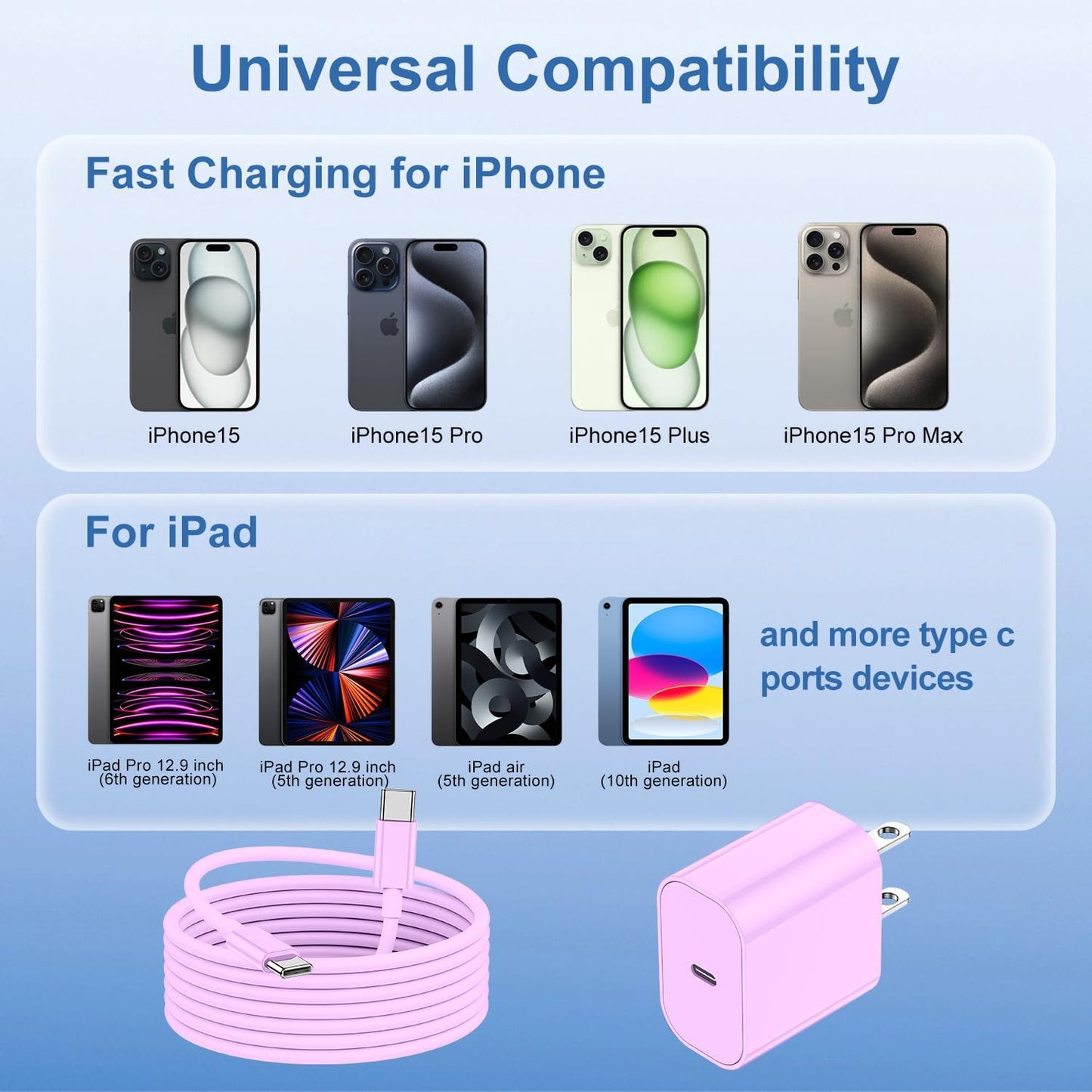 iPhone 16 15 Fast Charger and 10ft Type C to C Cable Cord Long,20W USB C Charging Block for Apple iPhone 16 Pro/16 Plus/15 Pro Max/15/iPad Wall Plug Power Adapter Cube Brick 12.9/11/Air 4th/6 Gen/Mini