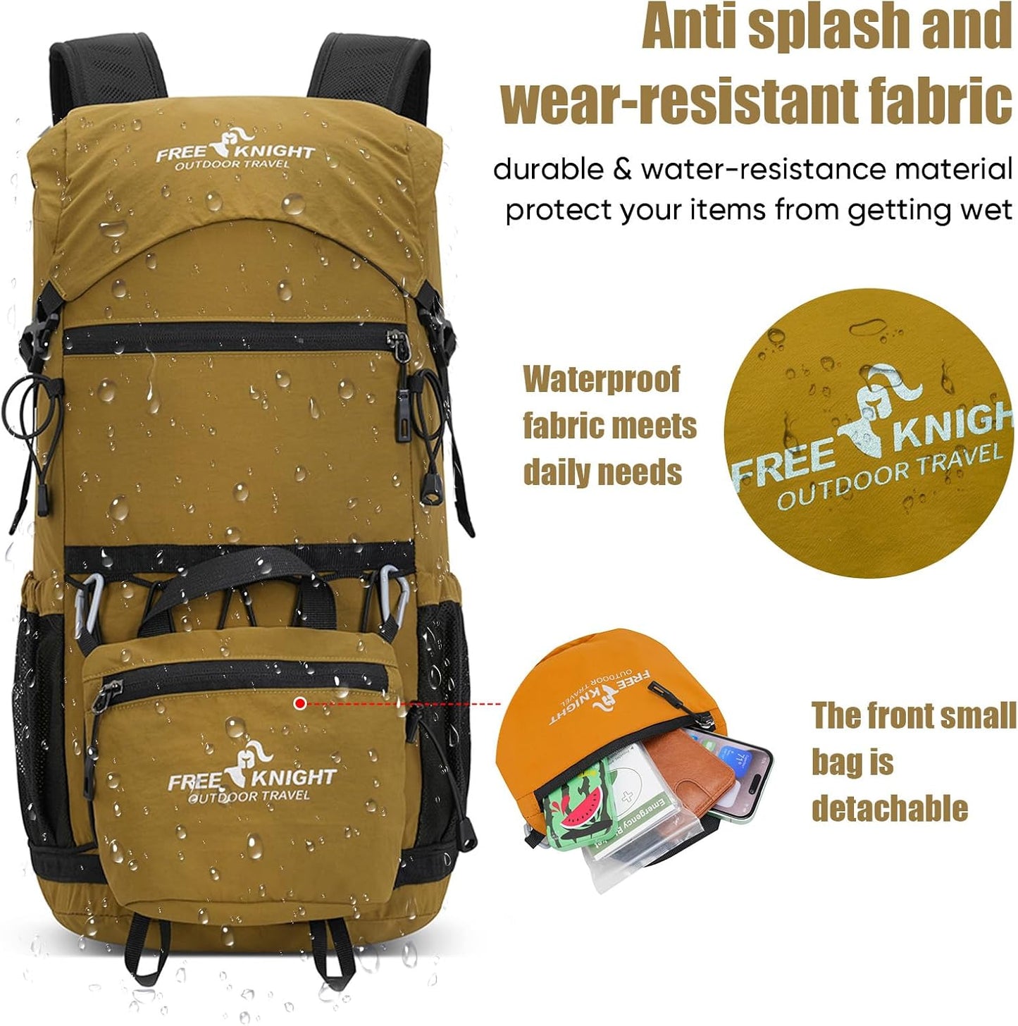 Bseash 30L Lightweight Hiking Backpack, Outdoor Sport Waterproof Travel Bag Daypack for Cycling Climbing Skiing (Khaki)