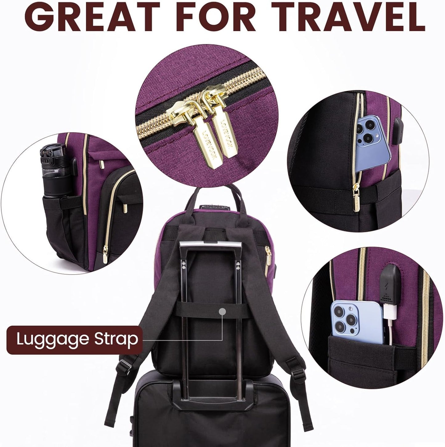 LOVEVOOK Backpack for Women,Laptop Backpack Women,Fits 18 Inch Laptop Computer Bag,Teacher College Backpack Purse,Fashion Waterproof Travel Work Anti-theft Backpack for Traveling on Airplane Daypack