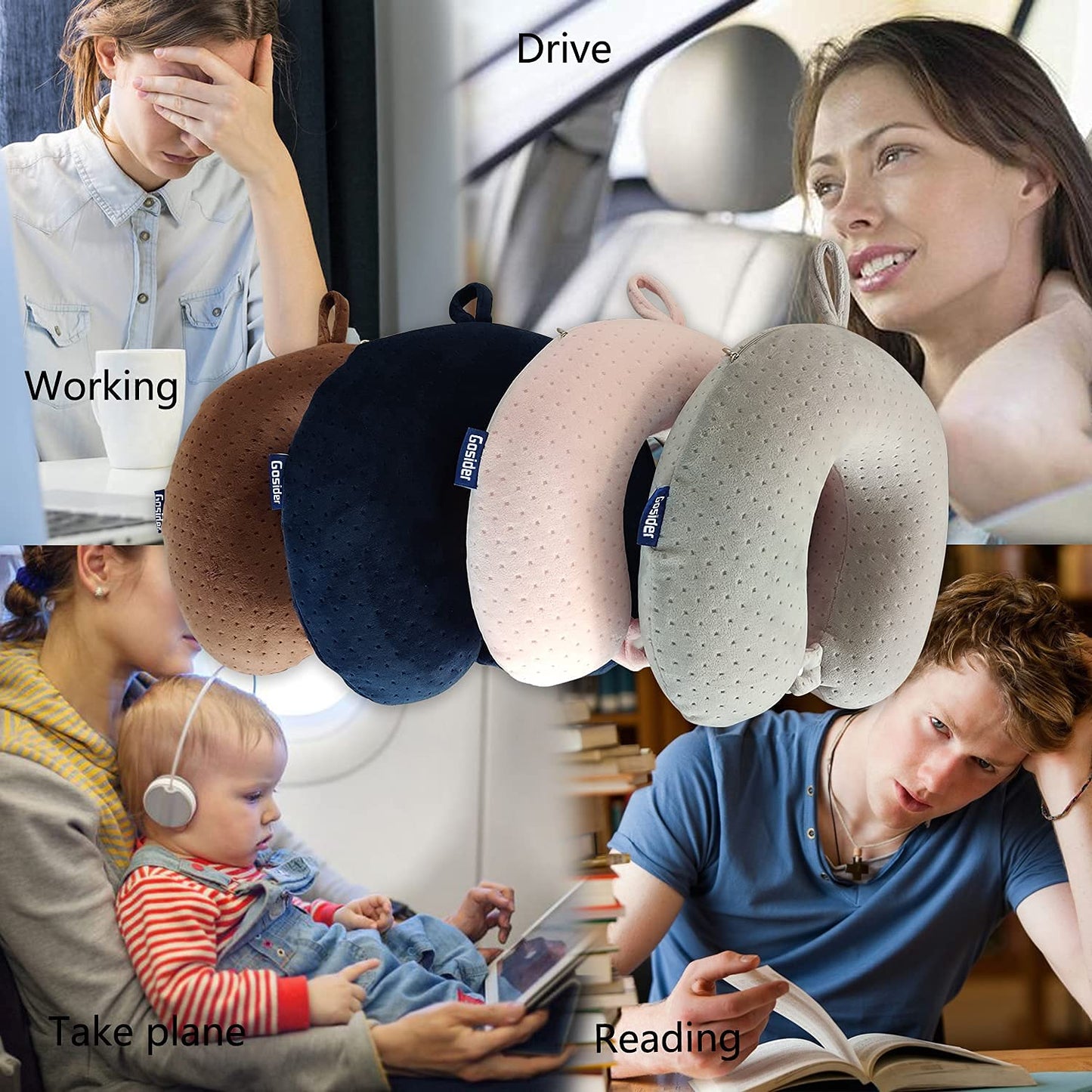 Gosider Neck Pillows for Sleeping Travel Pink Travel Pillow Comfortable U Shape Memory Foam Pillows