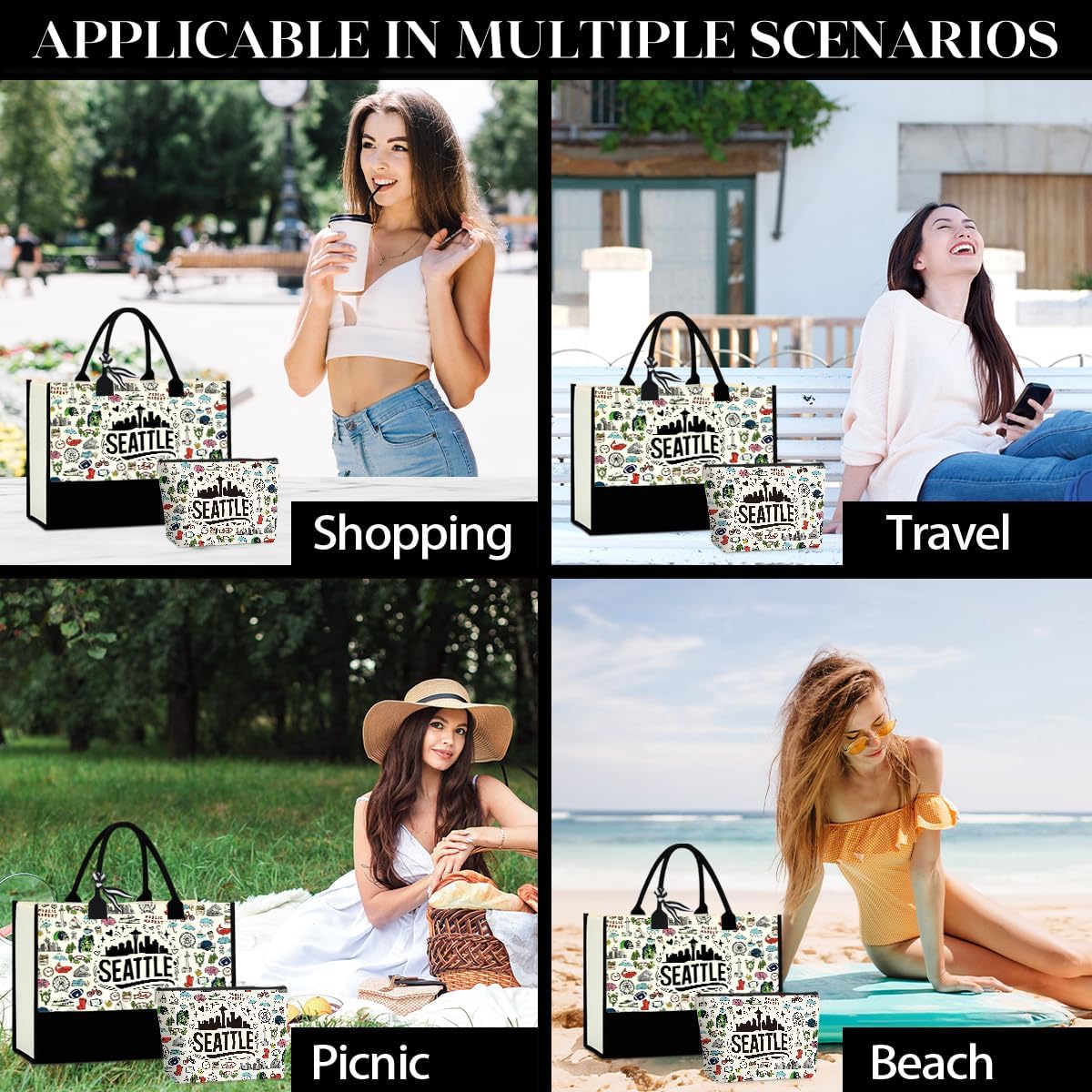 Seattle Italy Chicago New York Las Vegas Paris Gifts for Women Canvas Tote Bag Mother's Day Gifts for Women