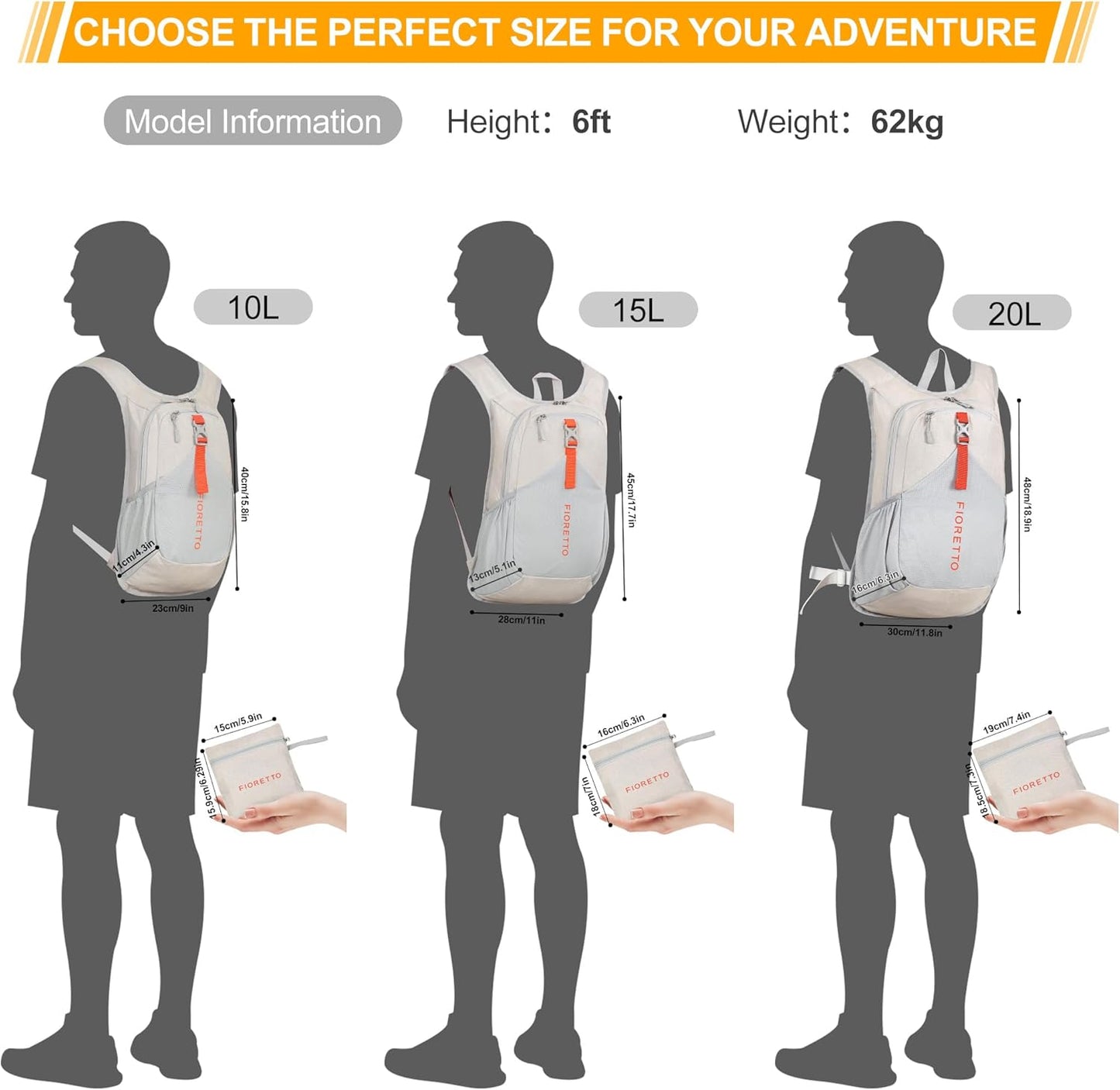 FIORETTO 20L Hiking Backpack for Women Men Mini Packable Backpack Lightweight Small Daypack for Camping Travel Outdoor, Beige
