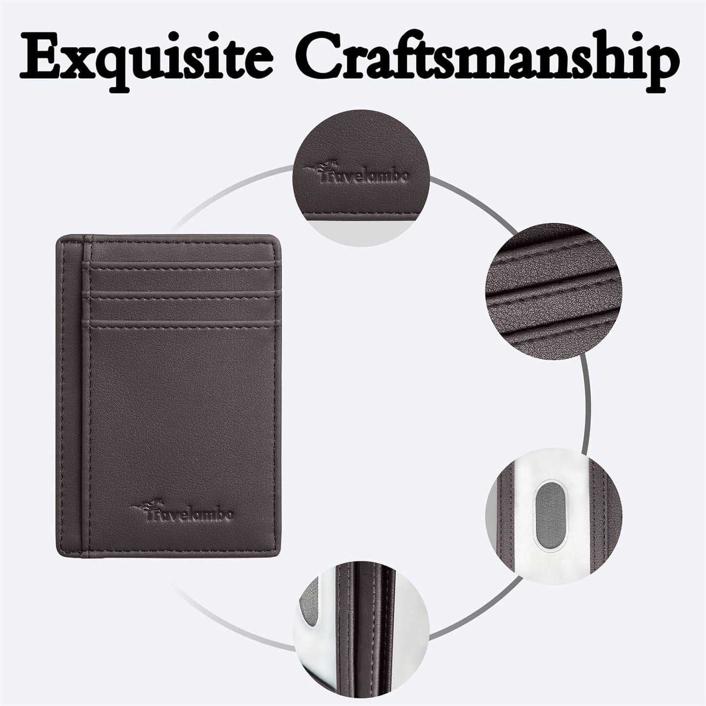 Travelambo Front Pocket Minimalist Leather Slim Wallet RFID Blocking Medium Size