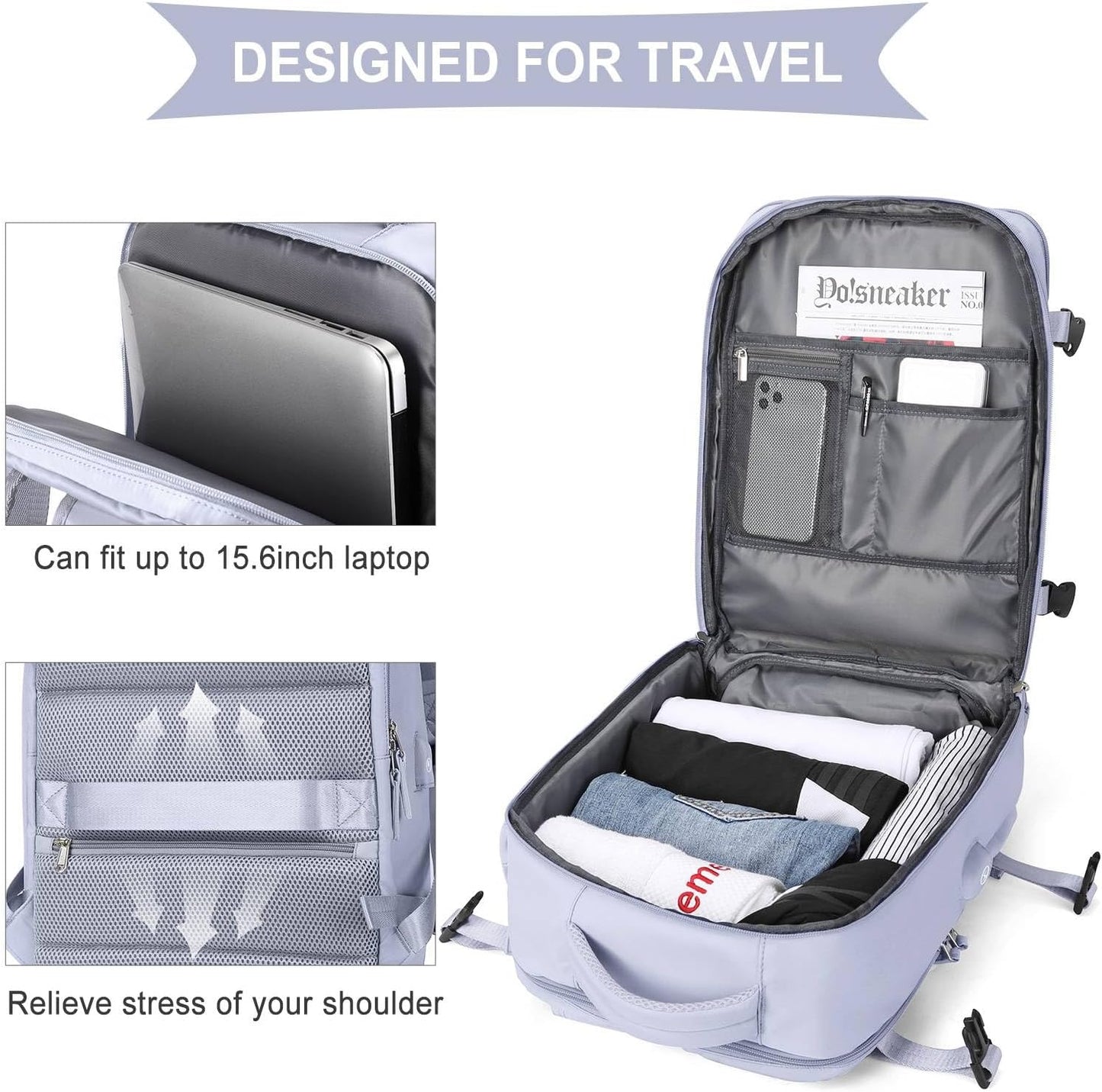 WONHOX Large Travel Backpack Carry on Flight Approved Laptop Work Business Backpack for Women Men Mochila de Viaje
