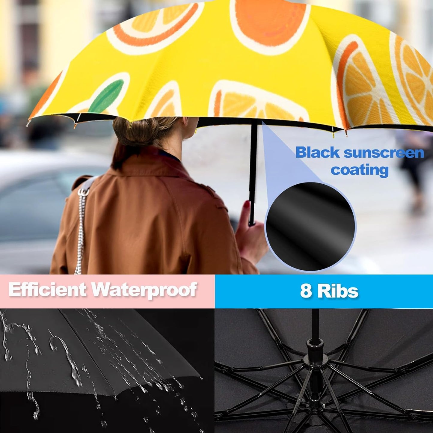 Small Travel Folding Umbrella for Girl, Portable, UV, SunShade, Compact, Automatic, Rain & Wind