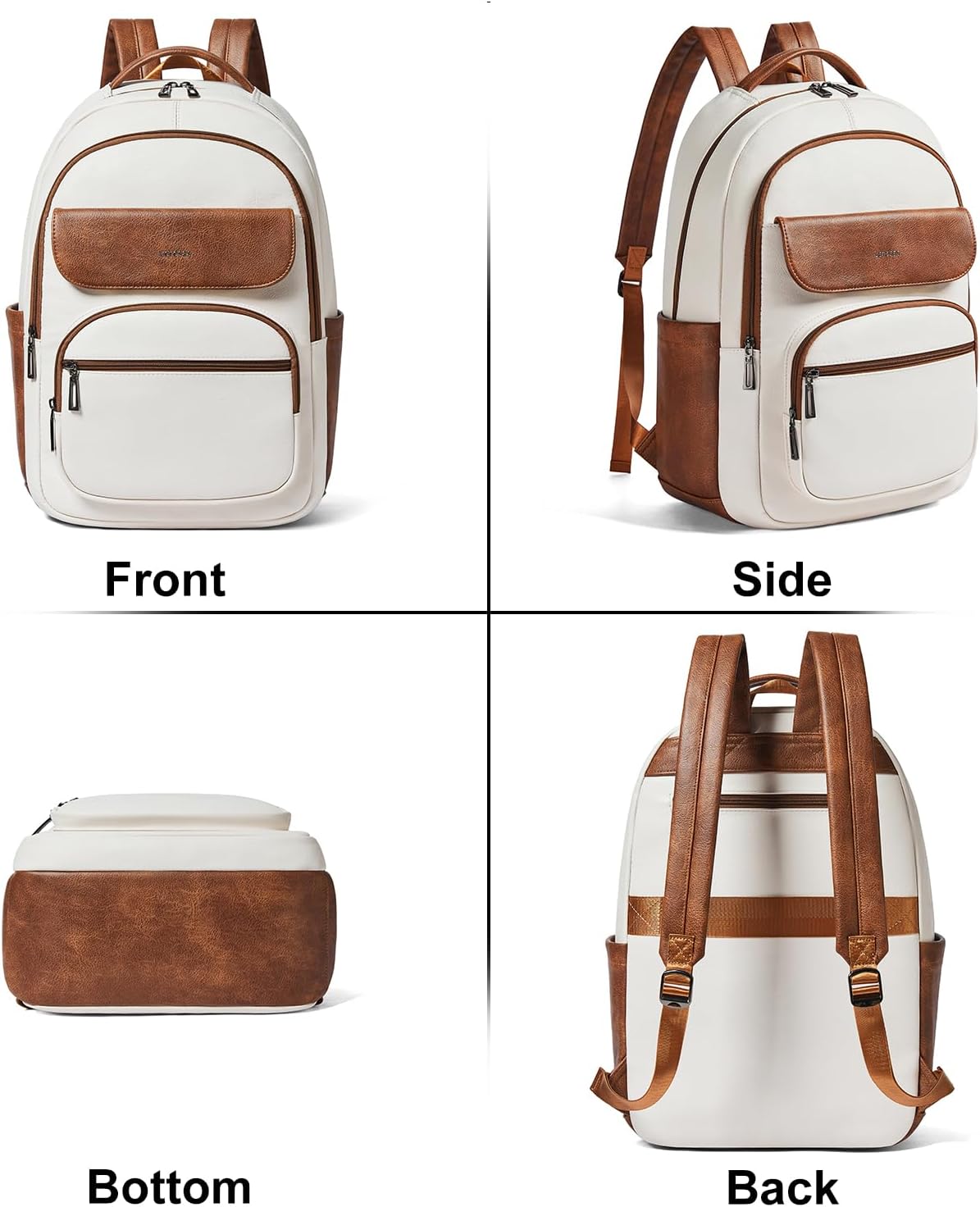 37L Backpack Purse for Women Men for Work Travel Back Pack Purses Vegan Leather Laptop College Daypack Shoulder Bag Beige