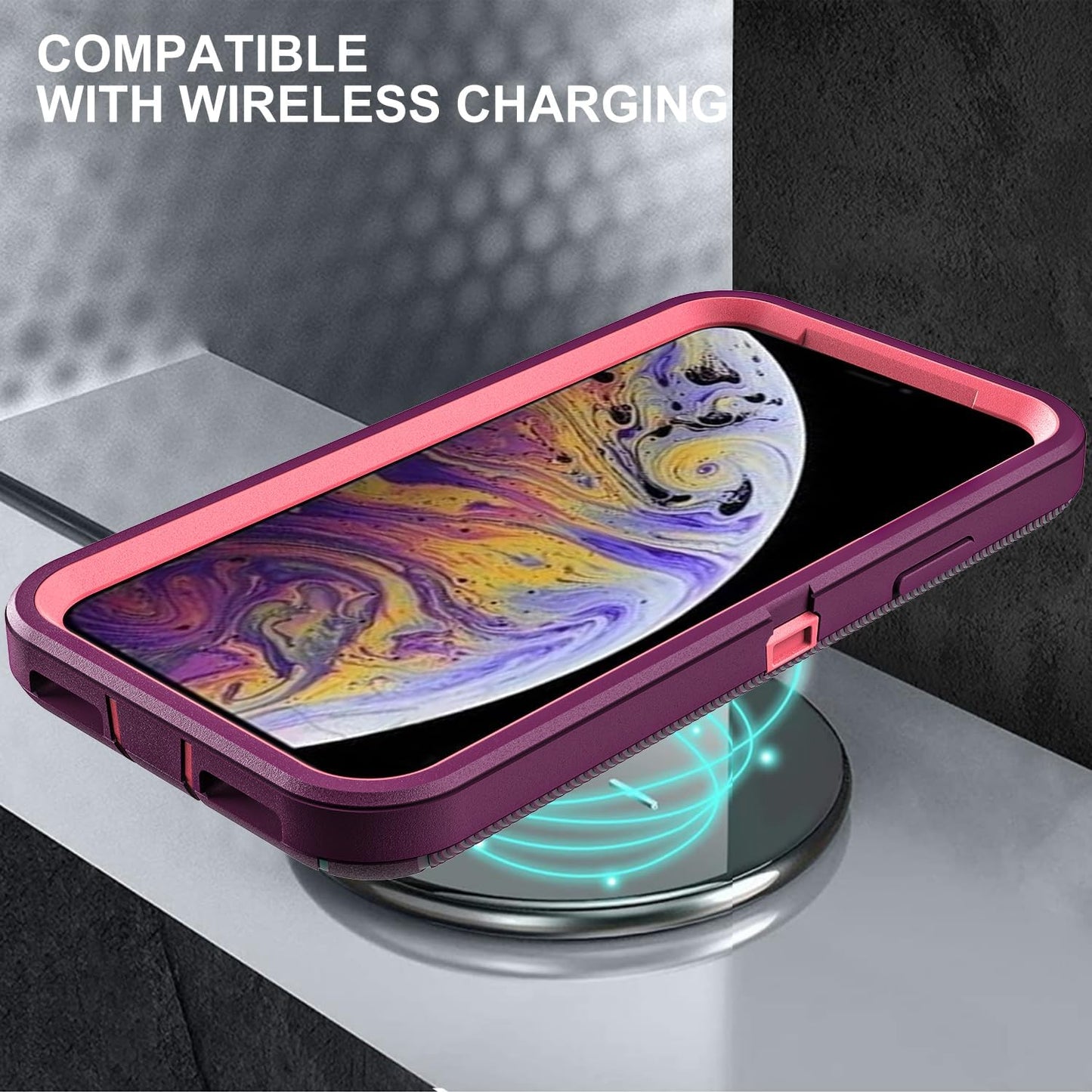 for iPhone Xs Max Case, Military Grade 3 in 1 Heavy Duty Shockproof/Drop Proof/Dust Proof Case with 2Pcs Tempered Glass Screen Protector (Purple/Pink)
