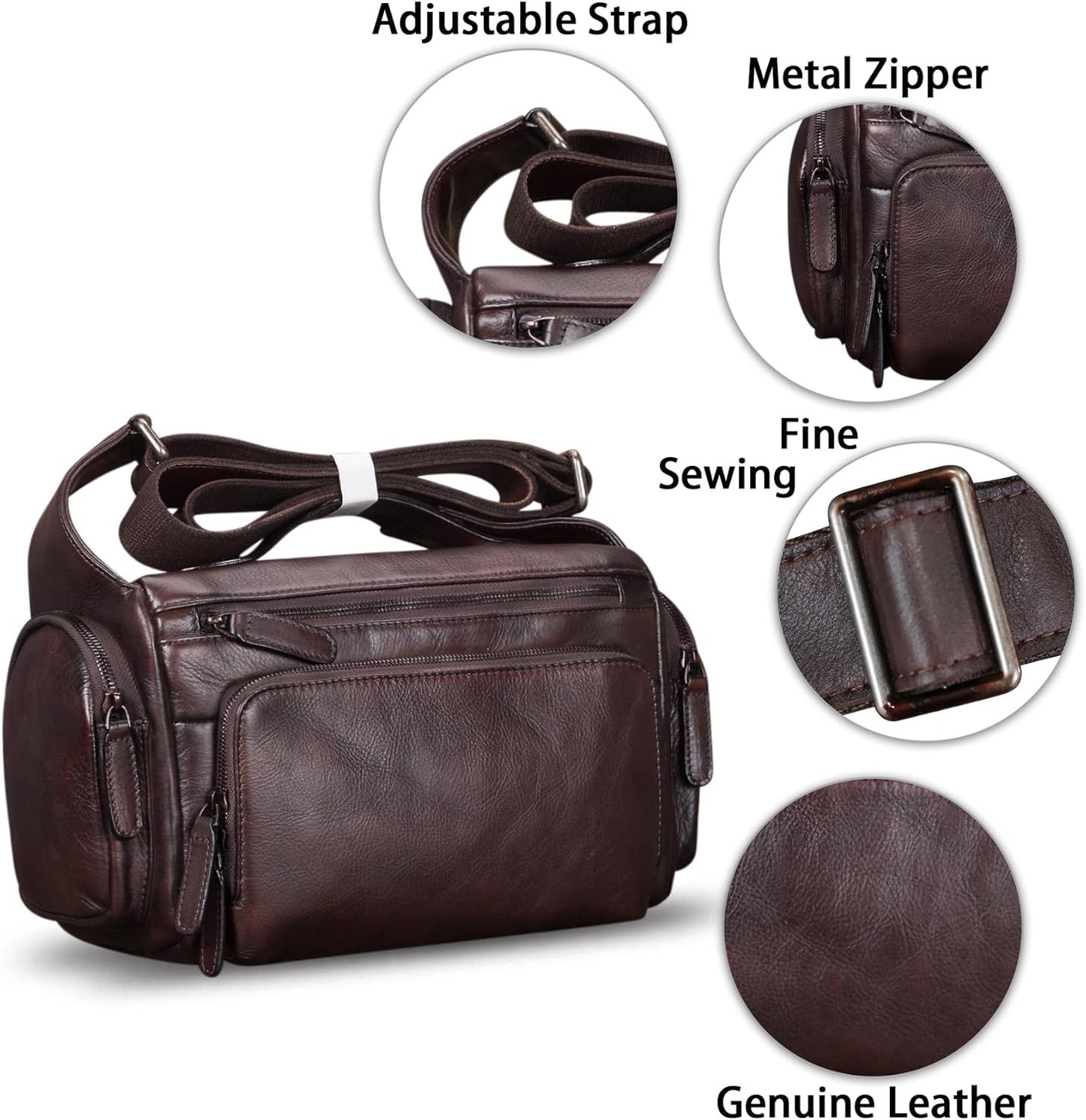 IVTG Genuine Leather Messenger Bag for Men Crossbody Shoulder Pack Satchel Casual Sling Daypack Work Business Daypack