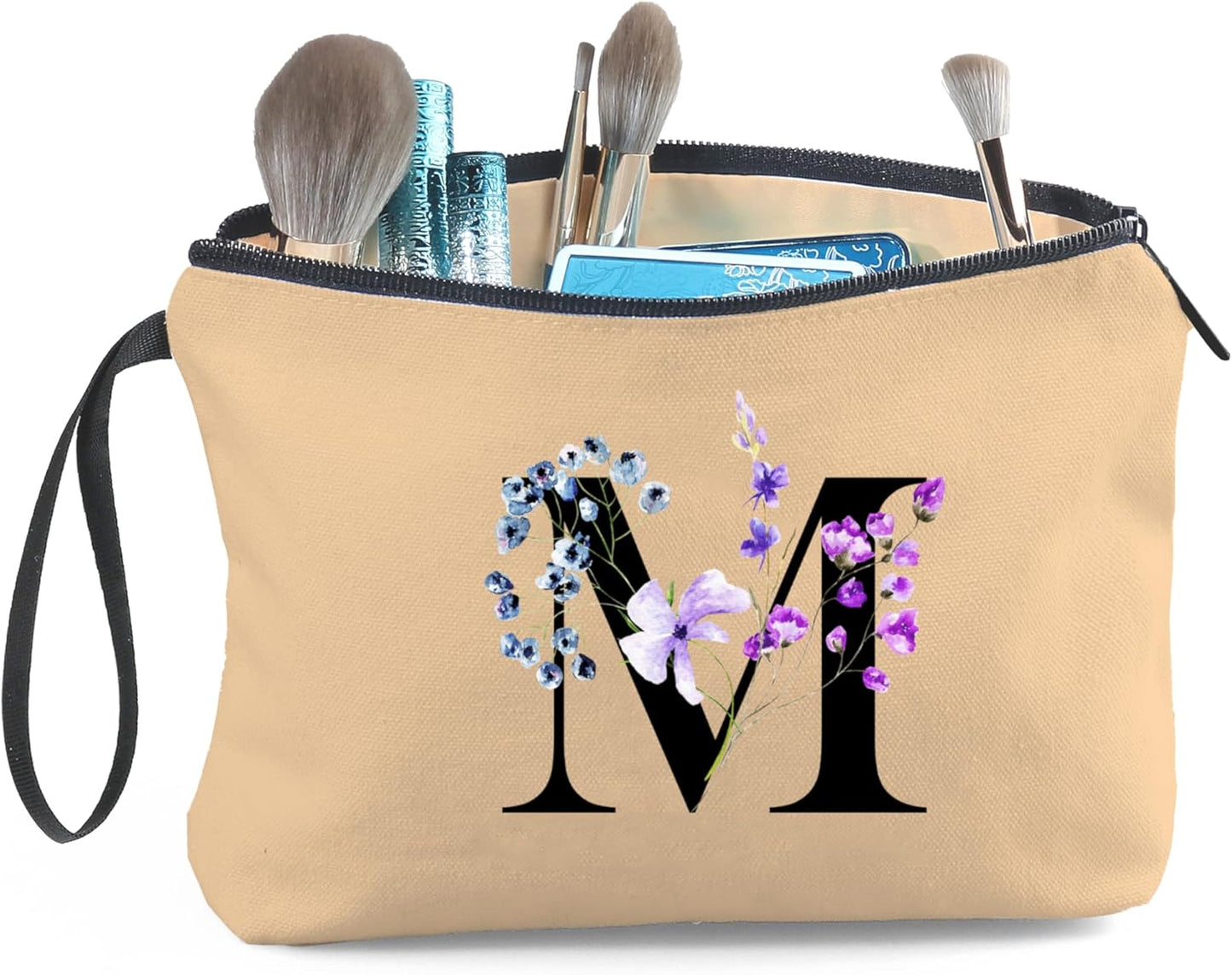 Women Birthday Maid of Honor Monogrammed Gifts for Bride Bridesmaid Sister Friend Her Teacher Makeup Cosmetic Bag with Mirror Mothers Day Christmas Graduation M