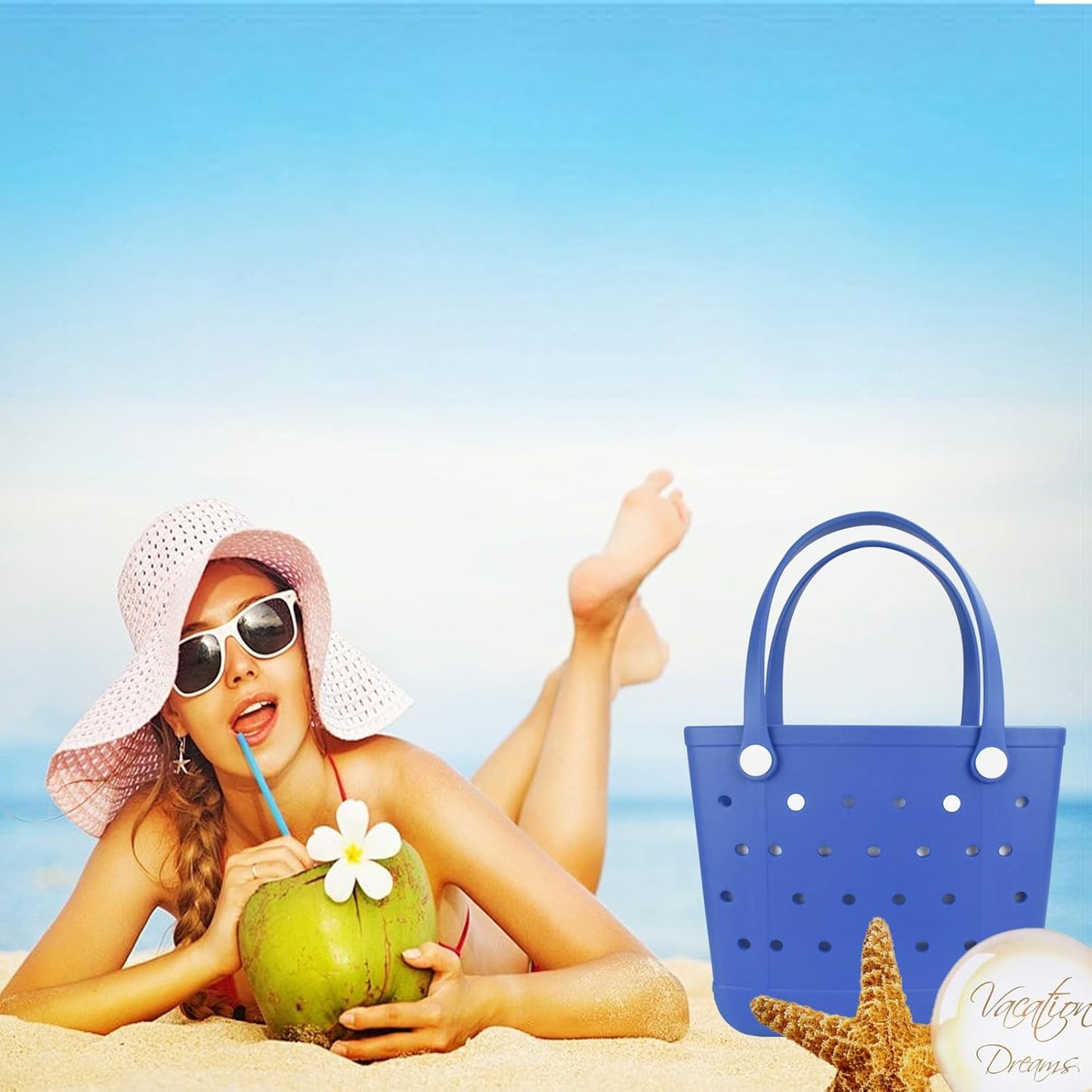 Tote Bag for Women - Large Rubber Beach Bag, Medium Waterproof Sandproof Travel Tote Bags for Beach Outdoor Sports