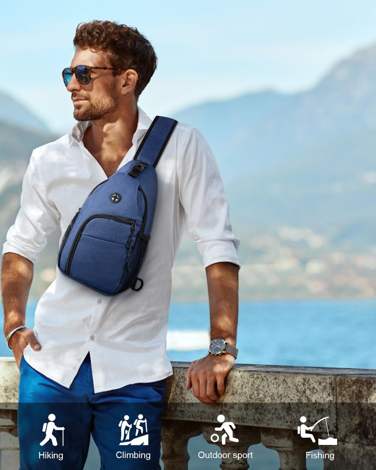 Crossbody Bags for Women Man Waterproof Sling Bag Backpack Trendy Casual Cross Body Bag with Convertible Shoulder Strap Chest Bag for Camping Hiking Travel Essentials (Blue, Medium)