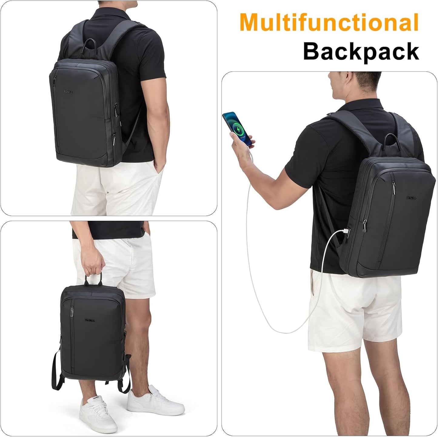 Tzowla Business Expandable Laptop Backpack for Men Professional,Slim Waterproof Backpacks for Travel/Work/Office/College with USB/Type C Charging Port,Lightweight Bag Fit 17.3 Inch Notebook(Black)