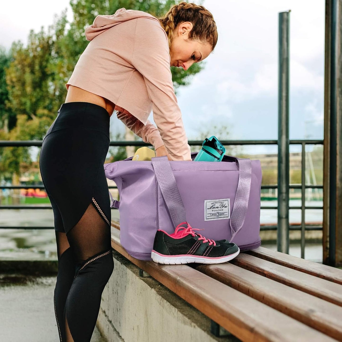 Ranslen Large Capacity Folding Travel Bag,Expansion Travel Duffel Bag with Dry and Wet Separation Portable Travel Duffel Bag