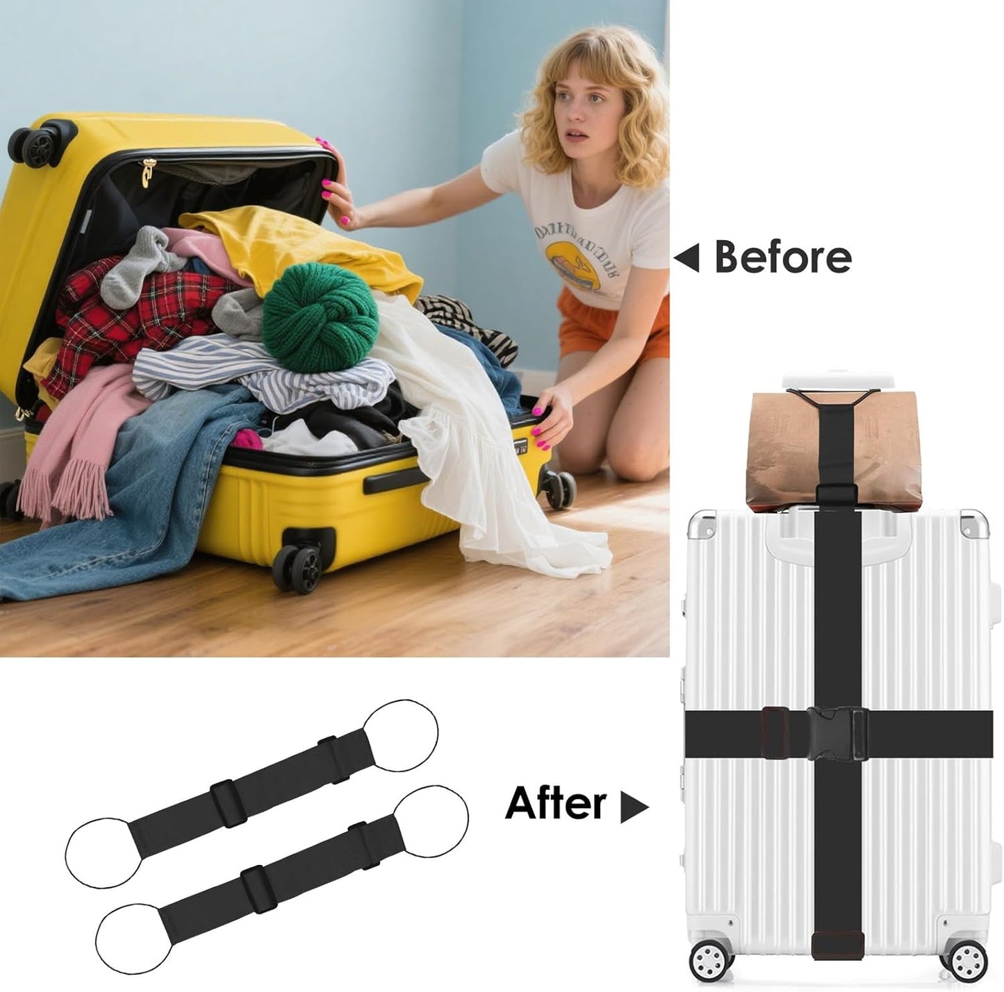 Adjustable Luggage Straps for Suitcases TSA Approved,6 Pack Suitcase Strap Travel Luggage Connector Belt for Bags,Luggage Tags for Suitcases,Luggage Straps to Connect Two Suitcases(Black)