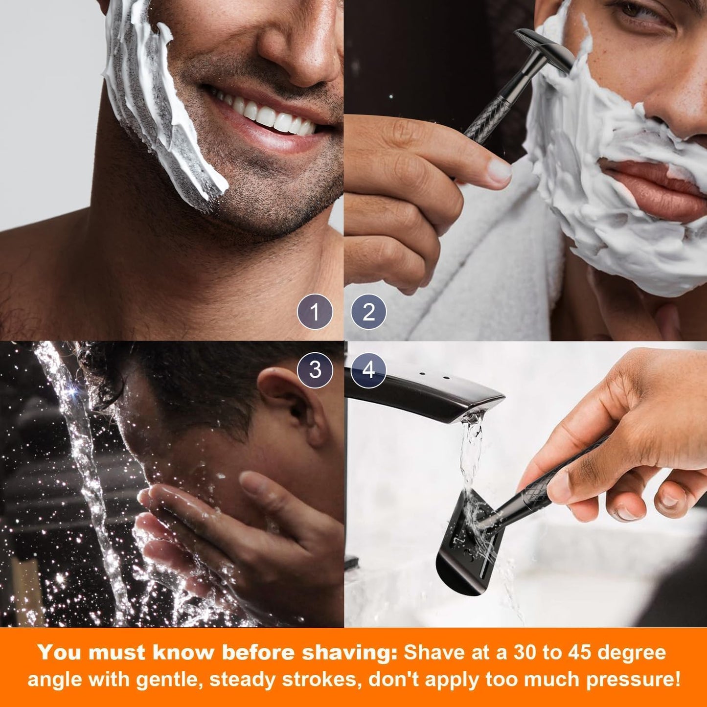 Gun Black Safety Razor - Single Blade Razors for Men - Reusable Metal Razor, with 5 Stainless Steel Double Edge Blades, Smooth Close Shave, Sustainable, Plastic Free