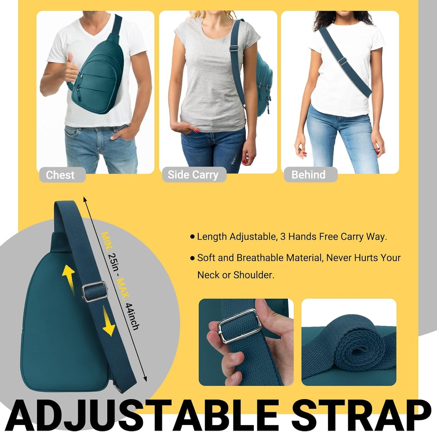 Crossbody Bags for Women, Sling Bag for Men, Small Hiking Backpack Anti Theft Lightweight for Outdoors Travel (M, Teal Blue)