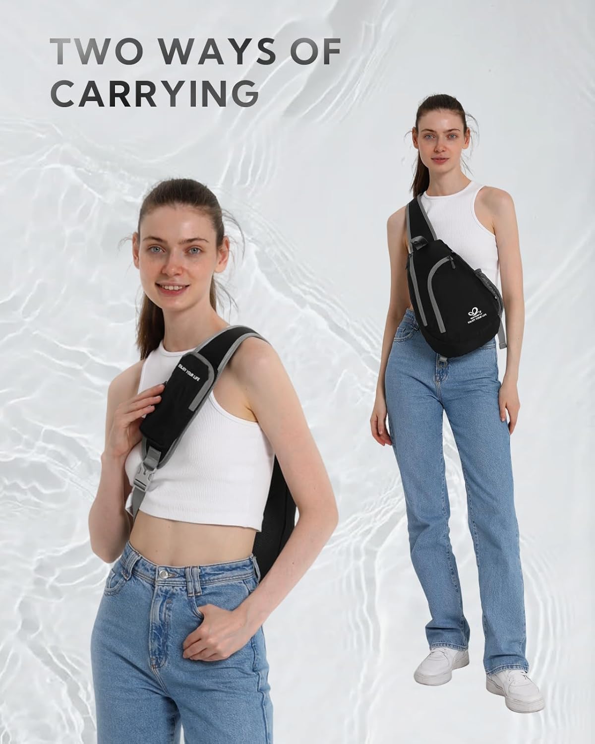 WATERFLY Crossbody Sling Bag Small Water Resistant Backpack Lightweight Shoulder Chest Daypack for Men Women Hiking Travel