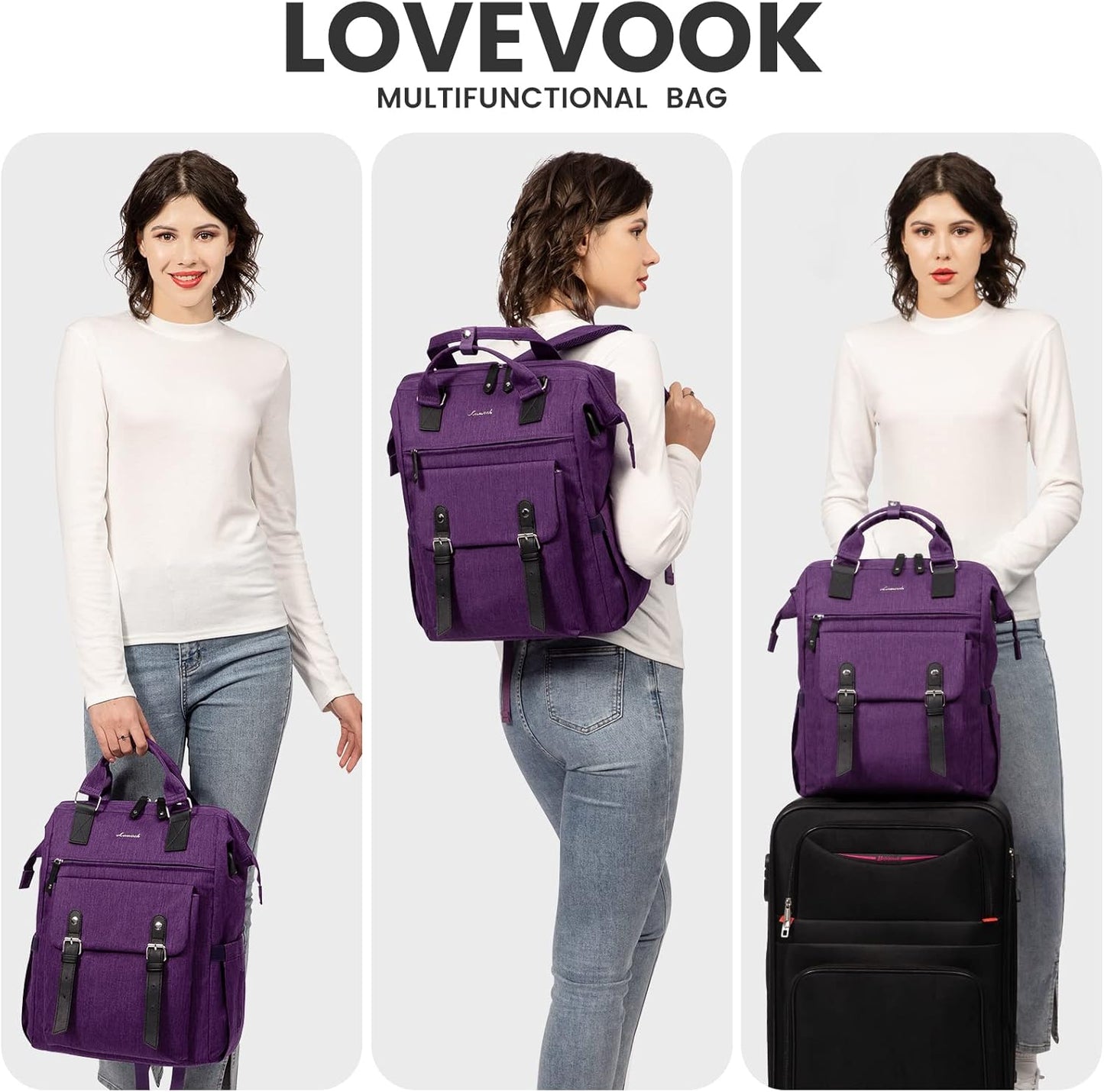 LOVEVOOK Laptop Backpack for Women Work Teacher Bag Travel Backpack, Stylish College Backpack Purse, Business Computer Laptop Bag Nurse Bags, Casual Daypack, 18 Inch