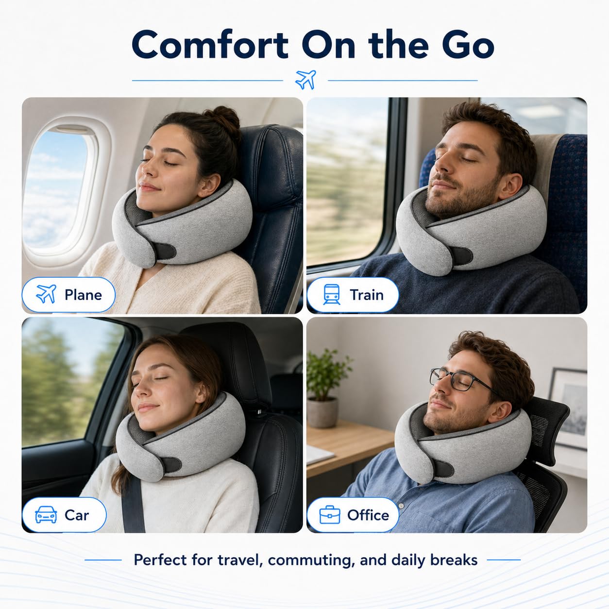 Purroch G-Shape Memory Foam Travel Neck Pillow, Medium Gray