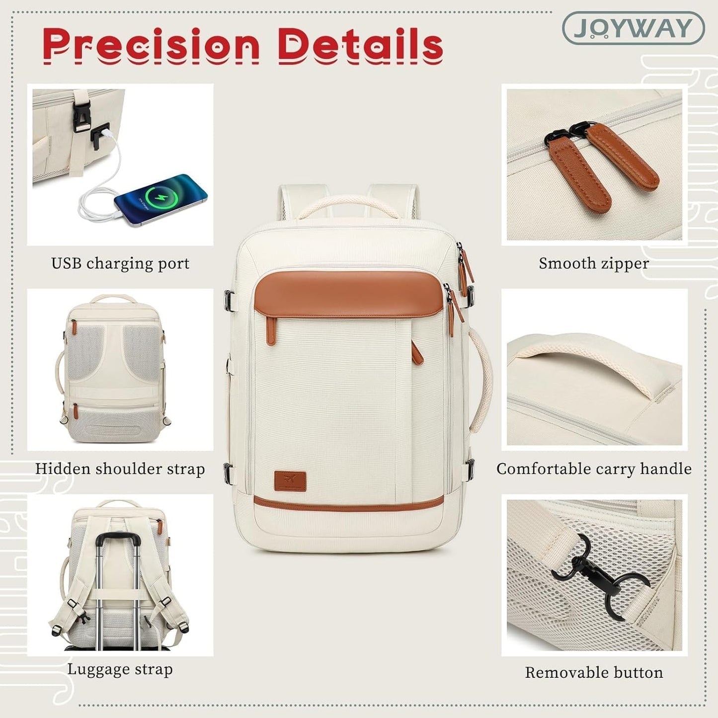 Joyway Expandable Luggage Sets 5 Piece, Lightweight Hard Shell Travel Suitcase Set with Spinner Wheels and TSA Lock, White