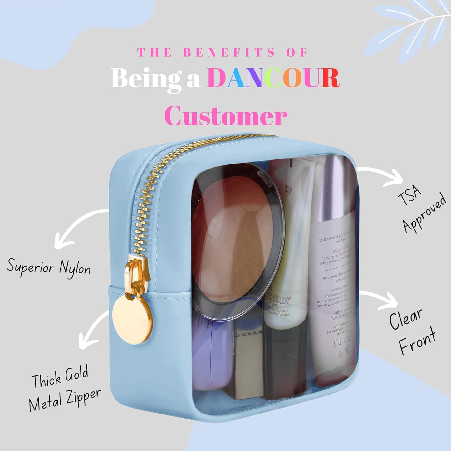 Clear Makeup Bag Mini Pouch for Purse Small Cosmetic Bag Travel Organizer Light Blue Cosmetic Case Pouch