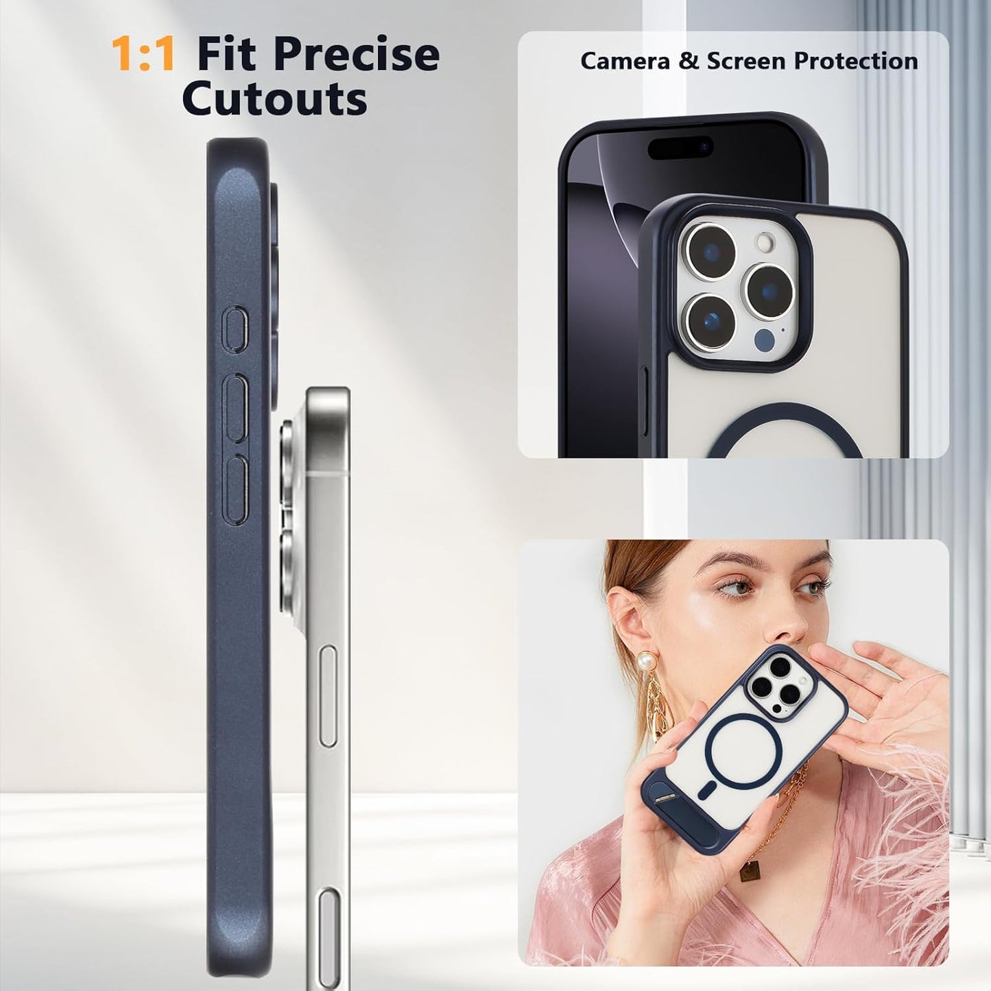 Tikoo Strong Magnetic for iPhone 16 Pro Max Case with Magsafe and Built-in Invisible Kickstand Slim Translucent Matte Military Grade Protective Phone Case for iPhone 16 Pro Max 6.9