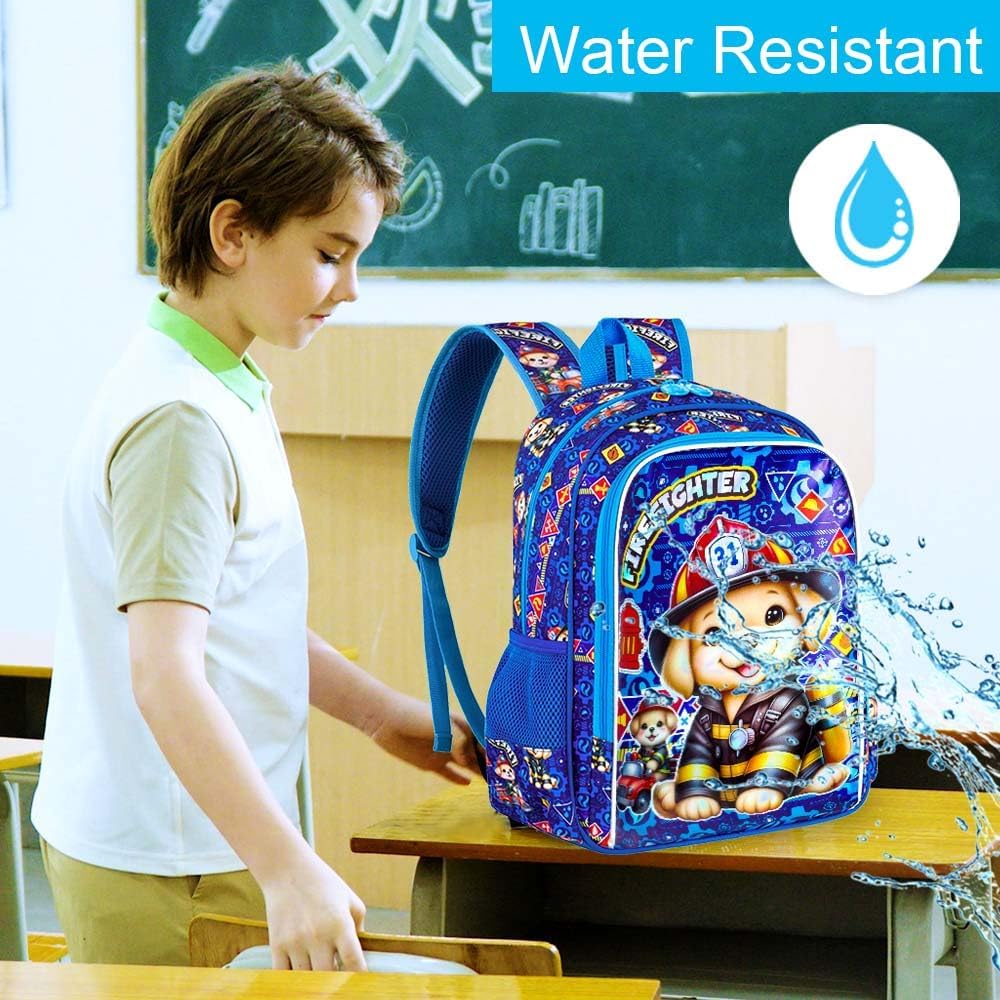 3PCS Boys Backpack, Water Resistant Kids Bookbag Set with Lunch Box, Cute School Bag for Preschool Toddler