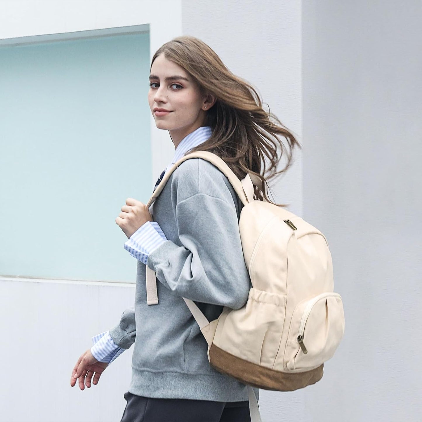 Canvas Backpack for Women Men Lightweight Bookbag for College Aesthetic Backpack for Travel Casual Daypack