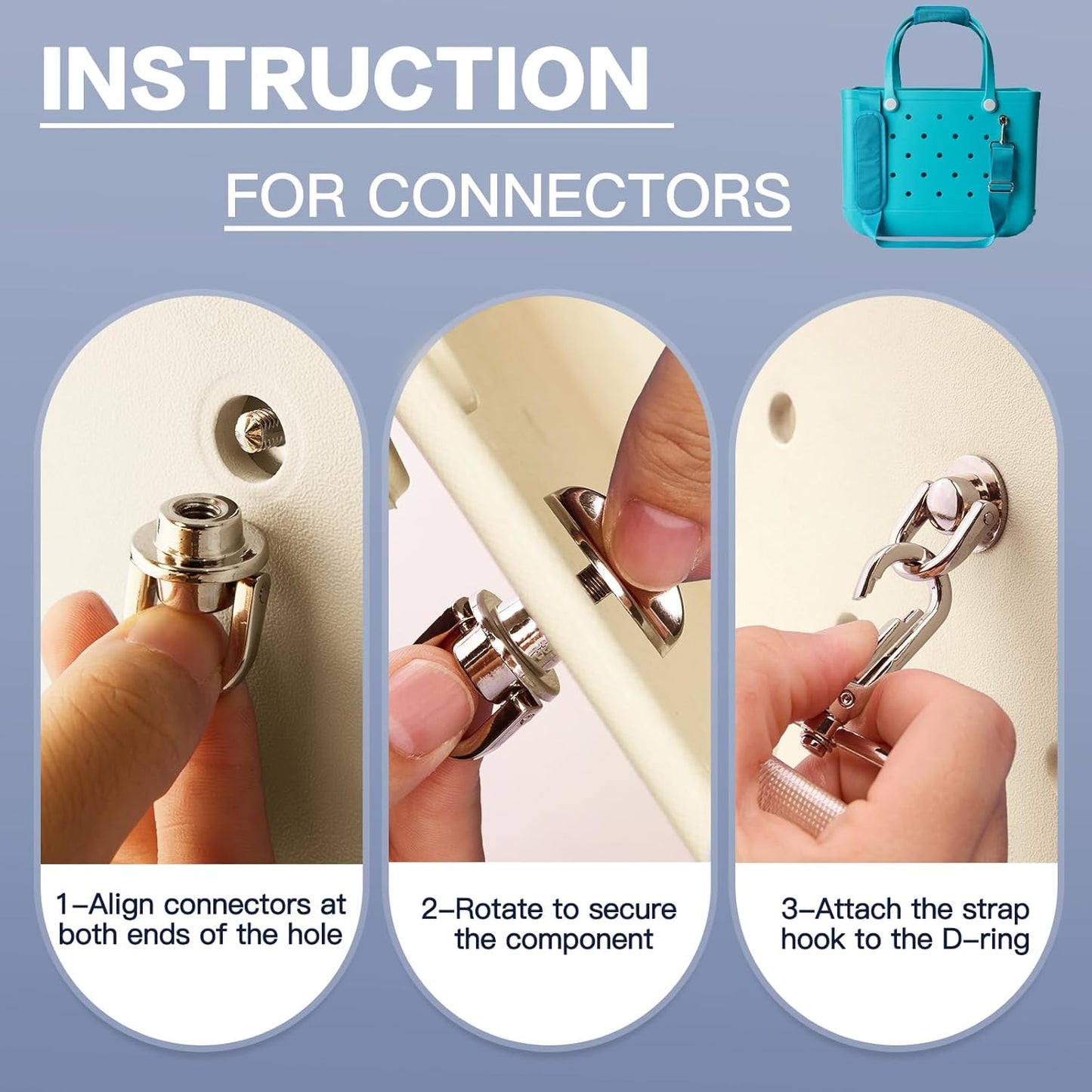 SUITMAT Crossbody Strap for Bogg Bag with Rustproof Metal Connectors, Accessories for Bogg Bag, Widened Shoulder Strap for Rubber Beach Tote, Made of Anti-Slip Nylon, Turquoise (Tote Not Included)