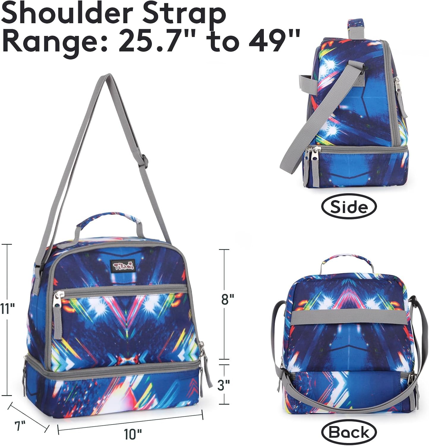 Tilami Rolling Backpack & Lunch bag for Kids 19 Inch Wheeled Bookbag for Boys & Girls for School & Travel,Lighting Blue