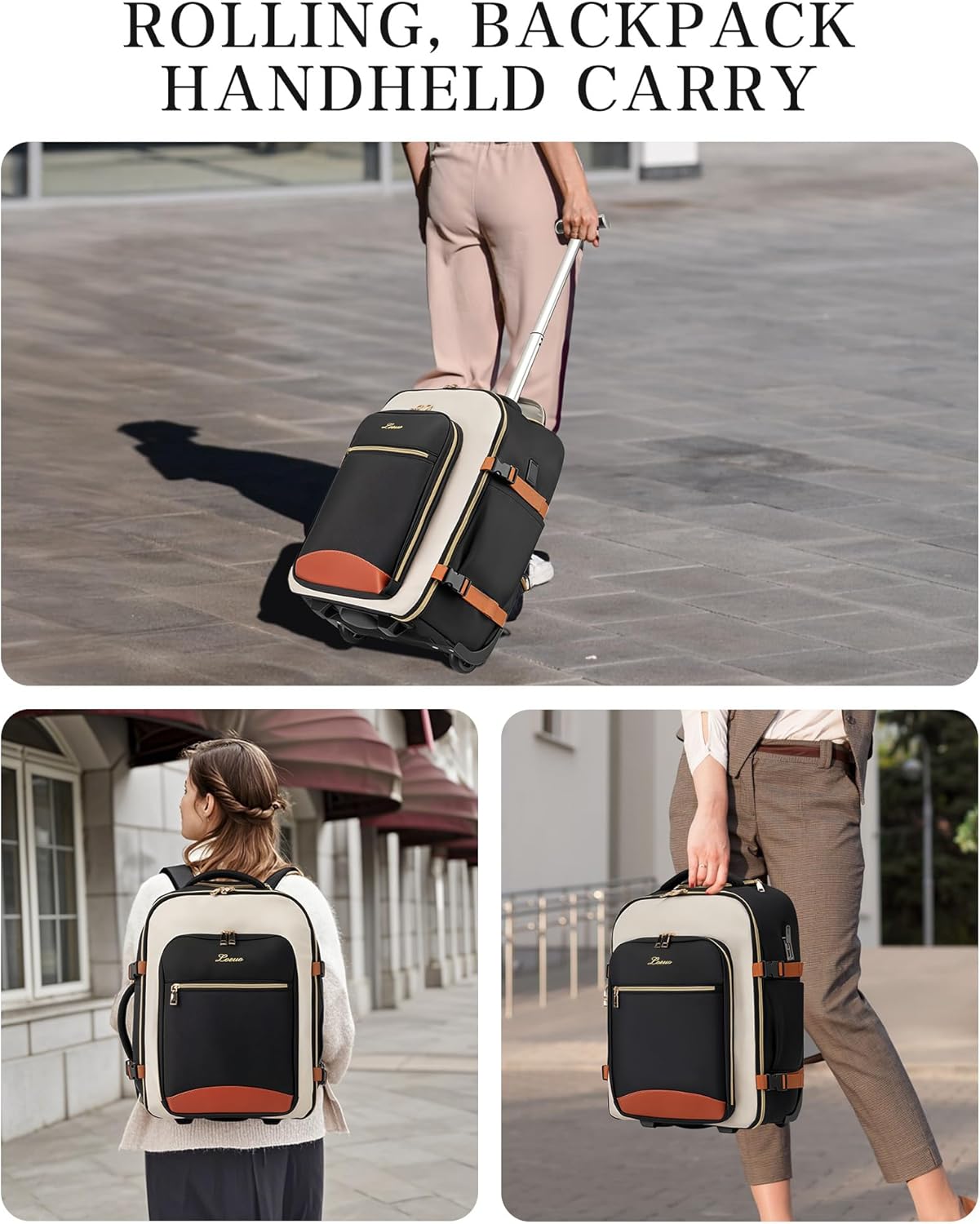 Carry On Backpack with Wheels for Adults, Airline Approved Rolling Backpack for Women, Foldable Bottom Travel Laptop Backpack