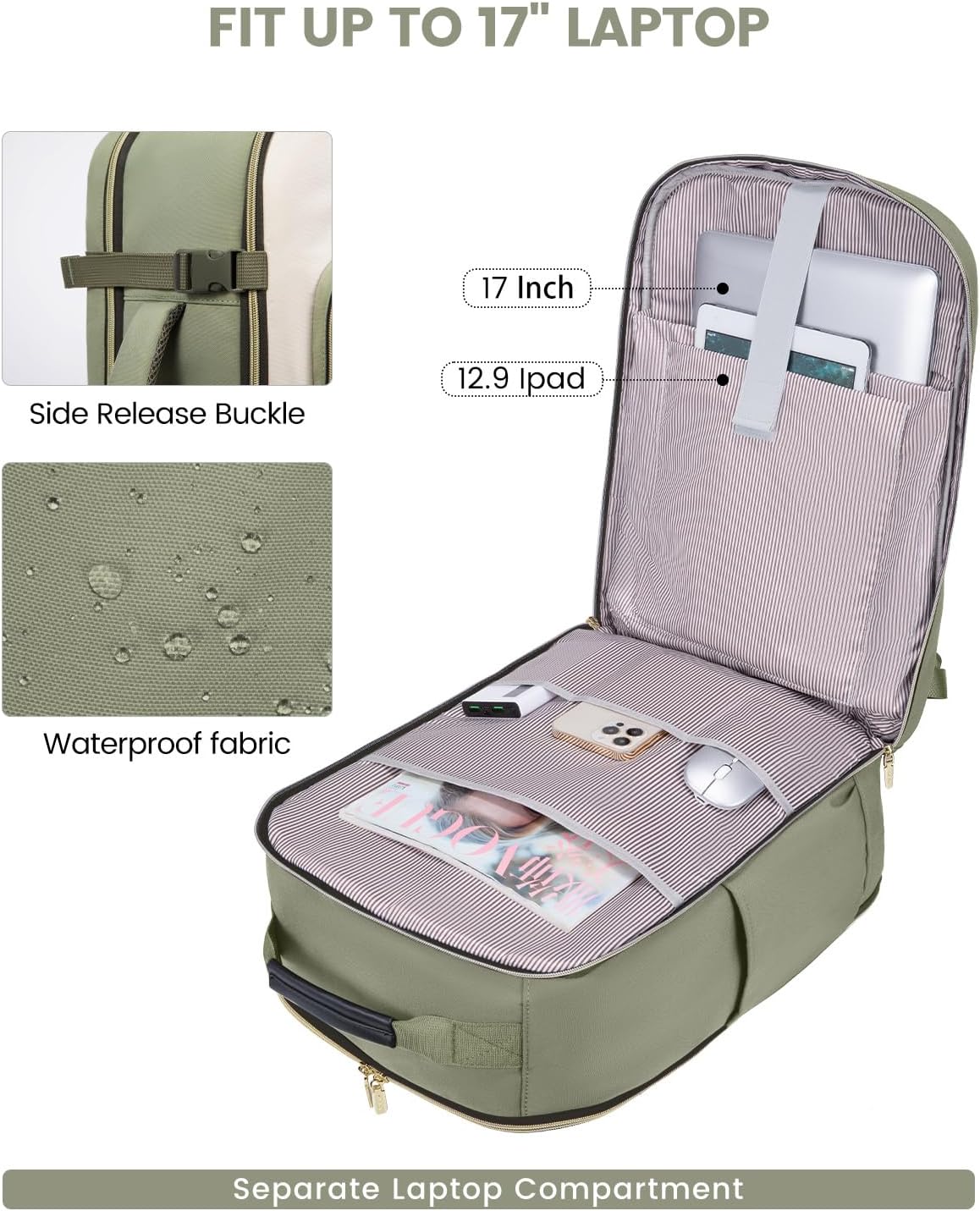 LOVEVOOK 56L Travel Backpack for Women & Men, Airline Approved Carry On Luggage with 3 Packing