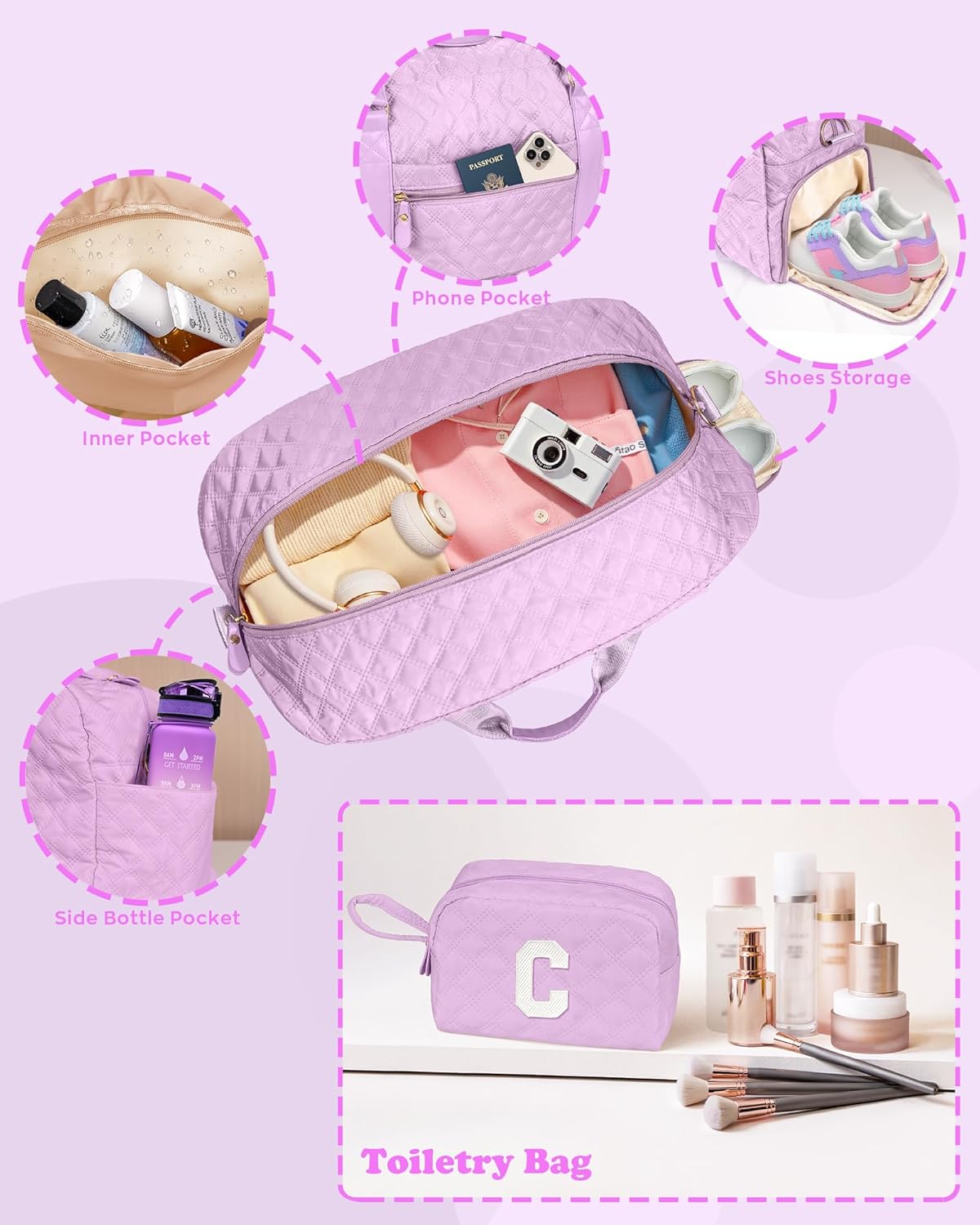 Initial Duffle Bag Women Girls Gift: Personalized Travel Gym bags, Dance Cheer bag Sports for Girl, Kid Gymnastics Bags, Birthday Gifts for Women Girls Kids Teens Mom Teacher
