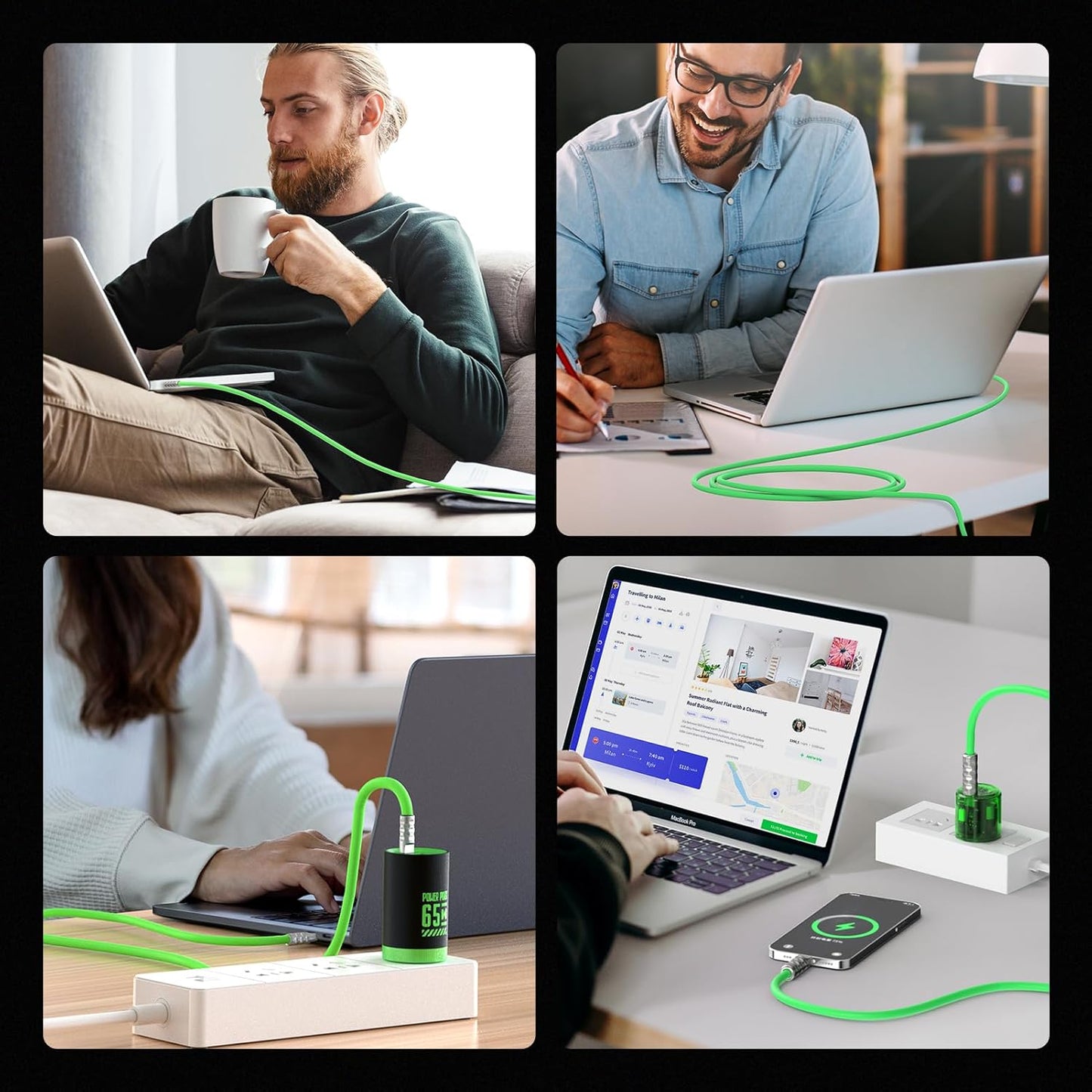 MFish USB C to USB C Cable 5FT, 240W Max Type-C Fast Charging Cord for iPhone 15/16 Series, iPad, MacBook and More (Green Type c, 5Ft)