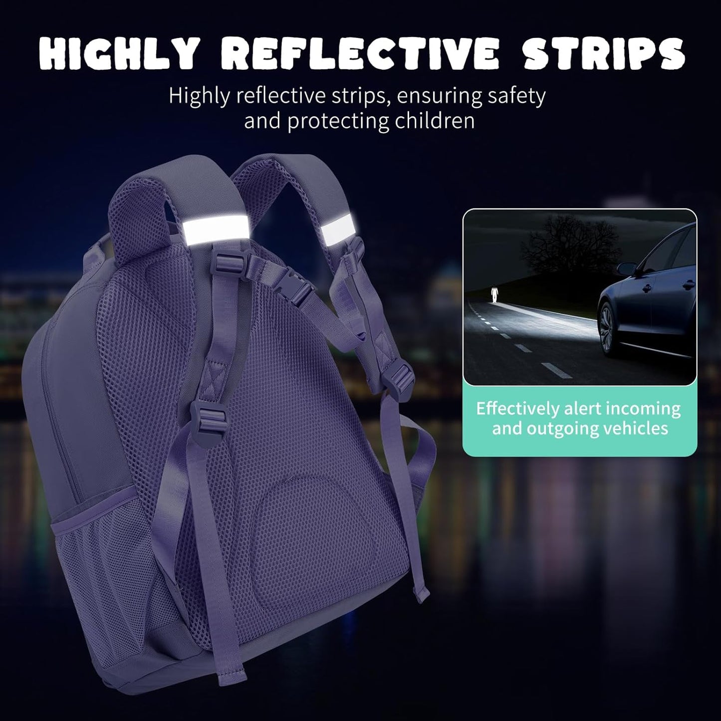 NOL Natural Organic Lifestyle Kids Backpack, School Backpacks for Teens Girls Boys, School Bookbag with Pencil Bag & Reflective Stripe for Elementary School - Light purple