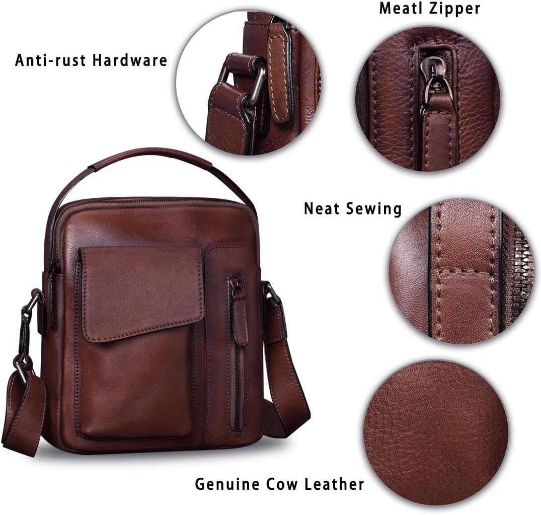 Genuine Leather Purses and Shoulder Bag for Men Vintage Real Leather Messenger Bag Handbag Crossbody Satchel Purse Strap