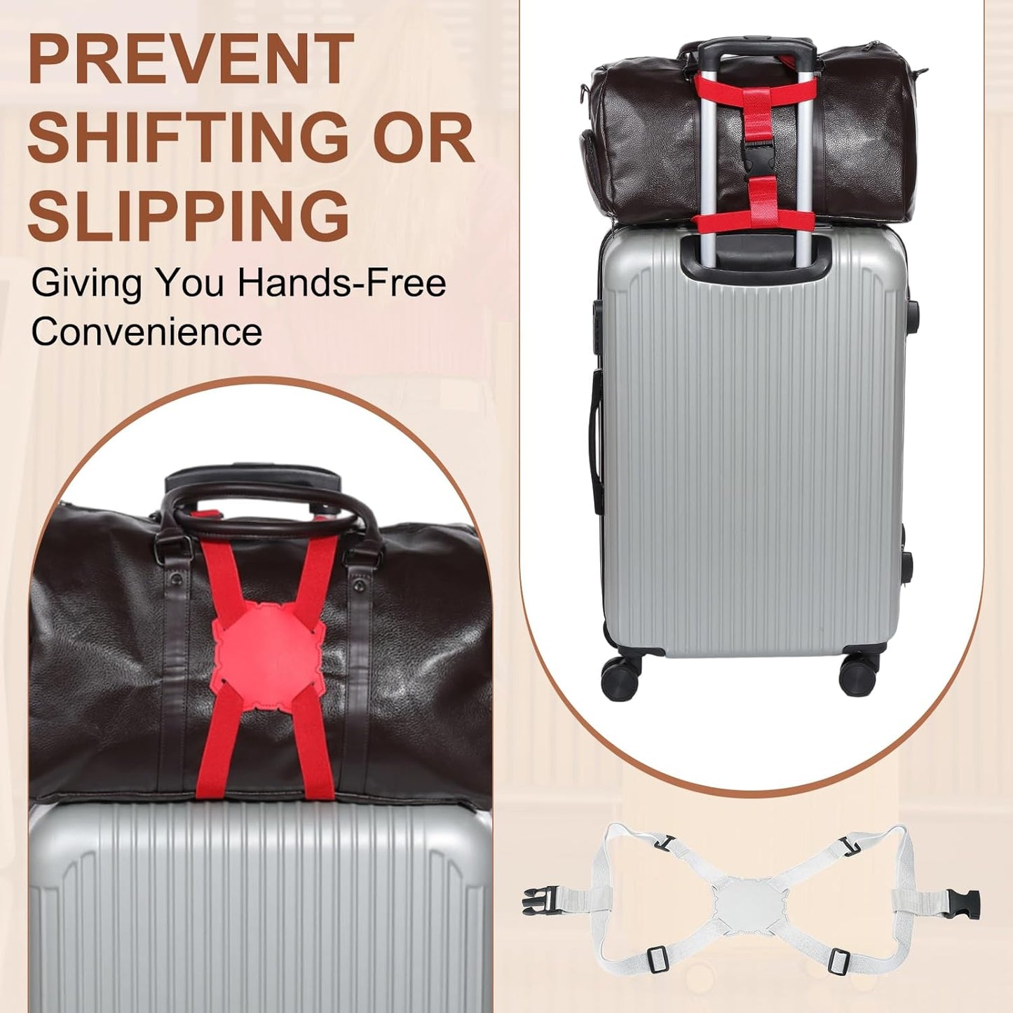 MECCANIXITY Luggage Strap Bag Bungee Elastic Suitcase Adjustable Belt for Suitcases Add A Bag Easy to Travel, Silver