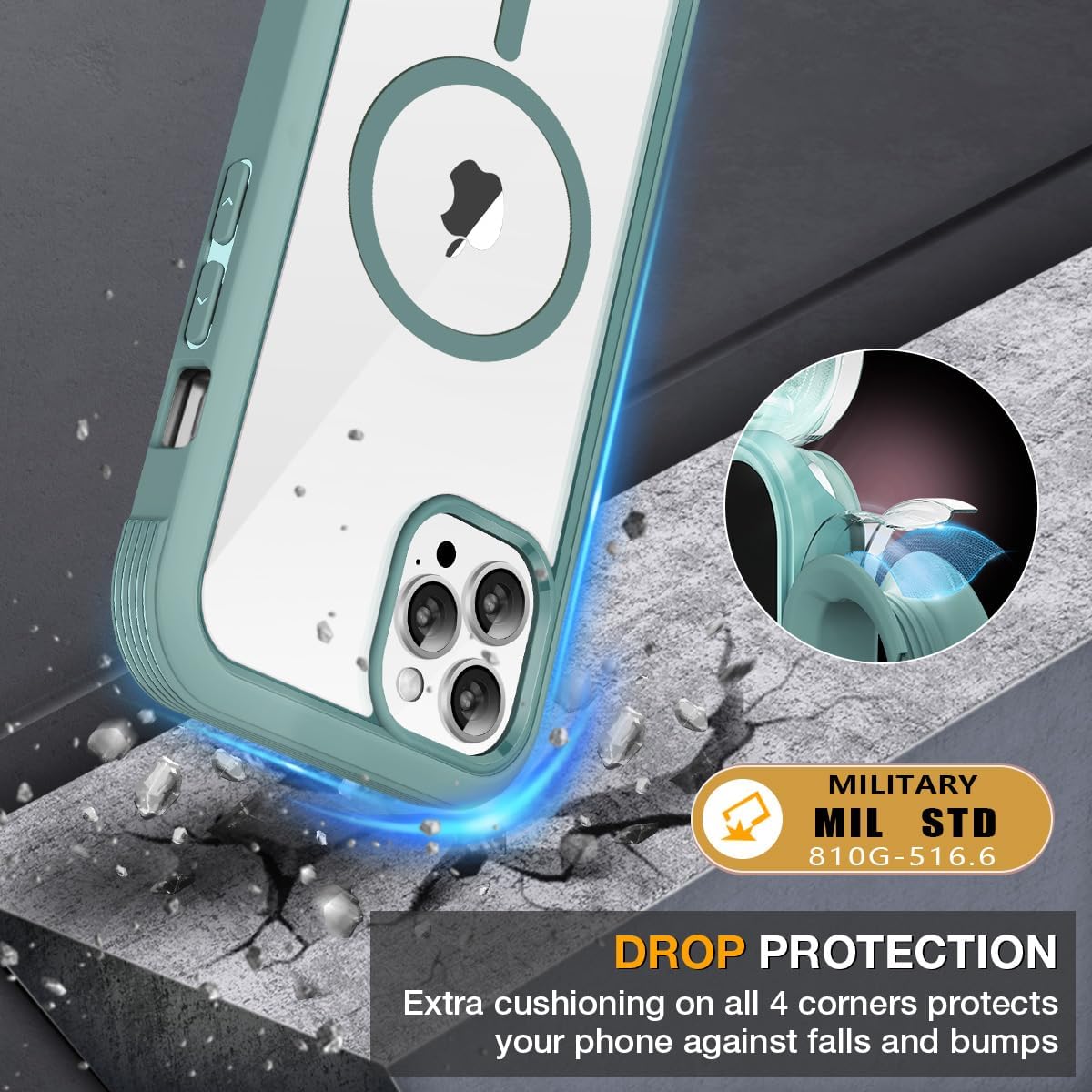 Miracase for iPhone 13 Pro Case 6.1",with MagSafe,Built in Screen Protector,Full-Body Protection(Teal)