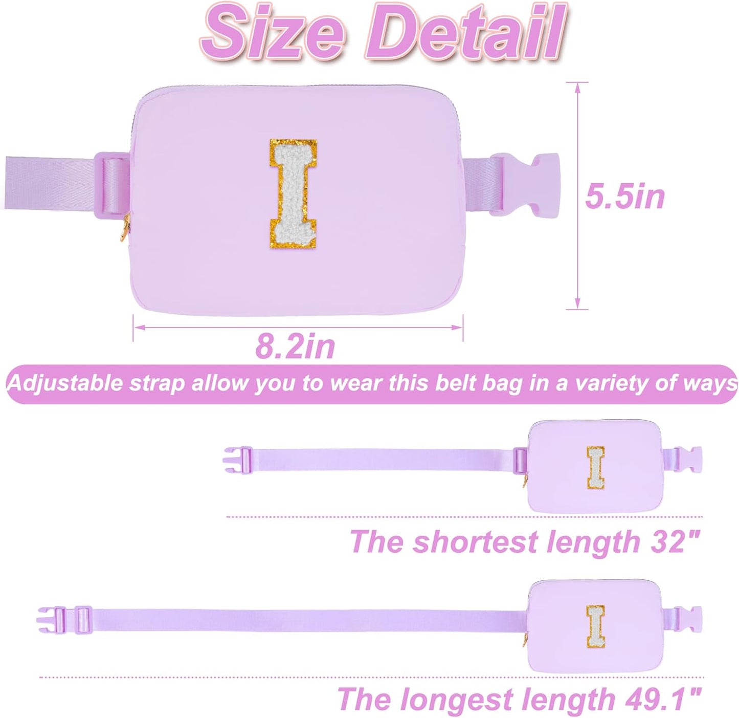 Belt Bag Fanny Pack Crossbody Bags with Initials Cute Stuff Birthday Gifts for Teenager Girls Trendy Stuff - White I,Lavender Bag