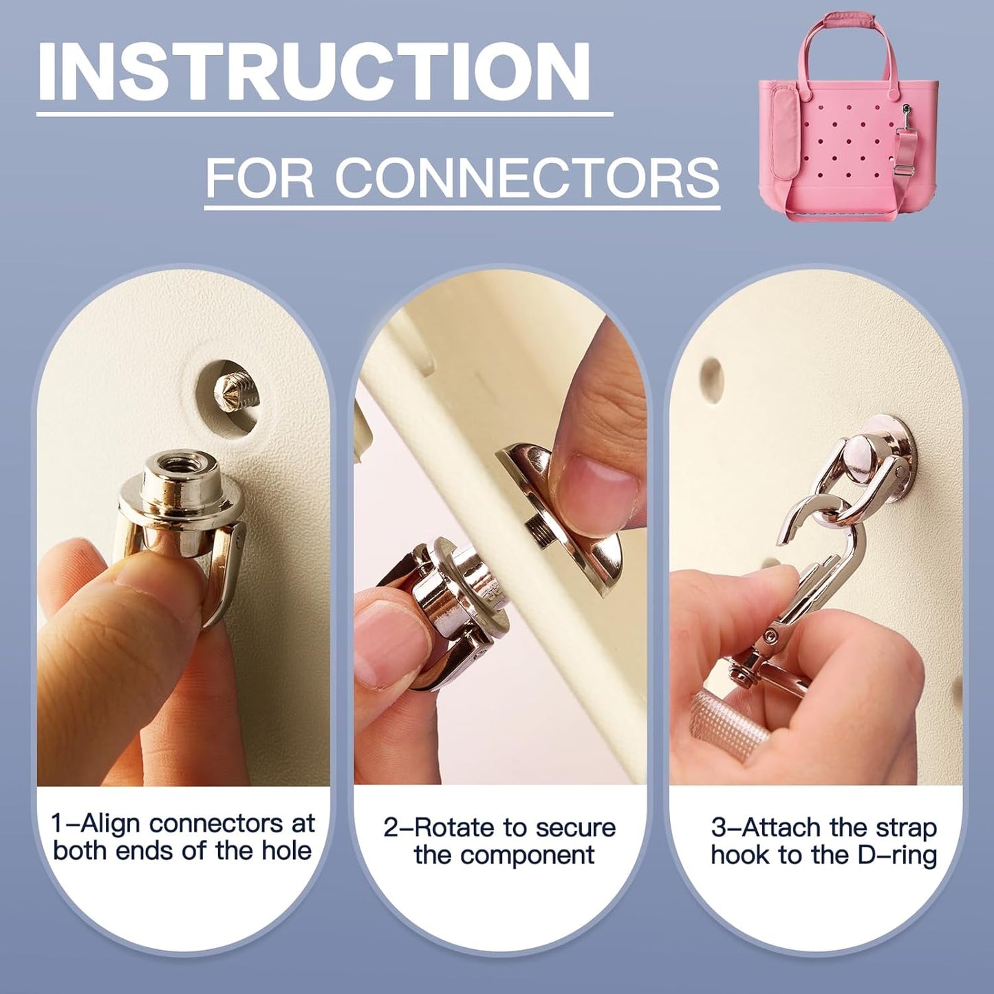 SUITMAT Crossbody Strap for Bogg Bag with Rustproof Metal Connectors, Accessories for Bogg Bag, Widened Shoulder Strap for Rubber Beach Tote, Made of Anti-Slip Nylon, Pink (Tote Not Included)