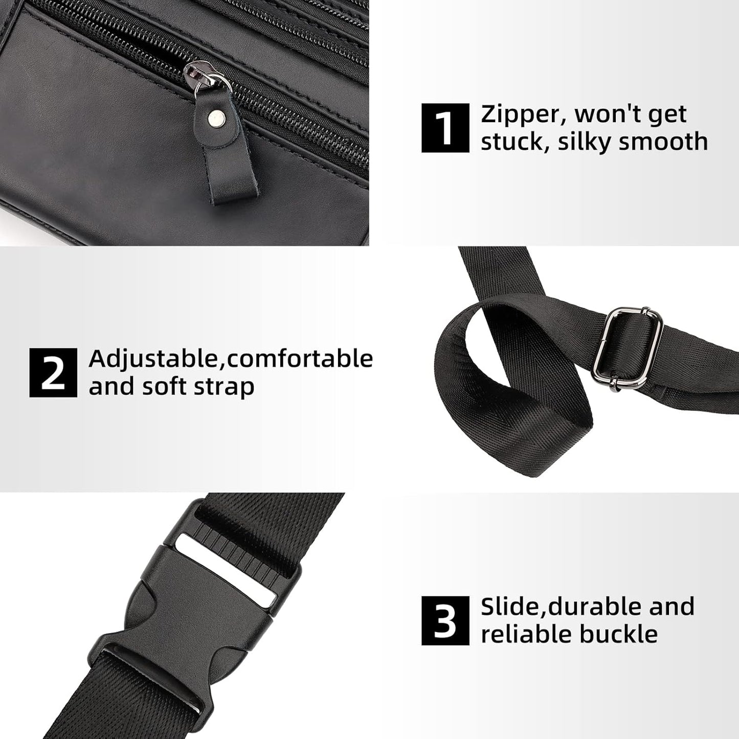 Leather Fanny Pack for Men Women, Fashion Waist Packs Small Crossbody Chest Bag with Adjustable Belt for Outdoor Travel Hiking Cycling