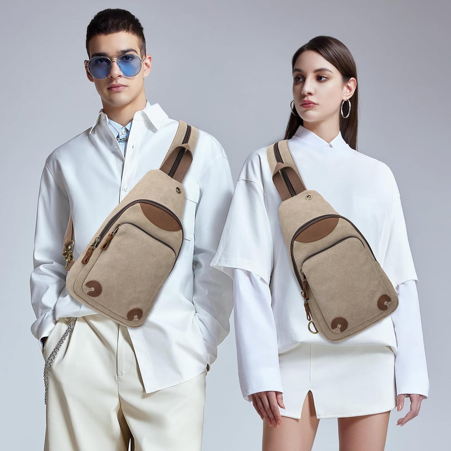 KL928 Canvas Sling Bag Crossbody Backpack Shoulder Casual Rucksack for Men Women,Khaki