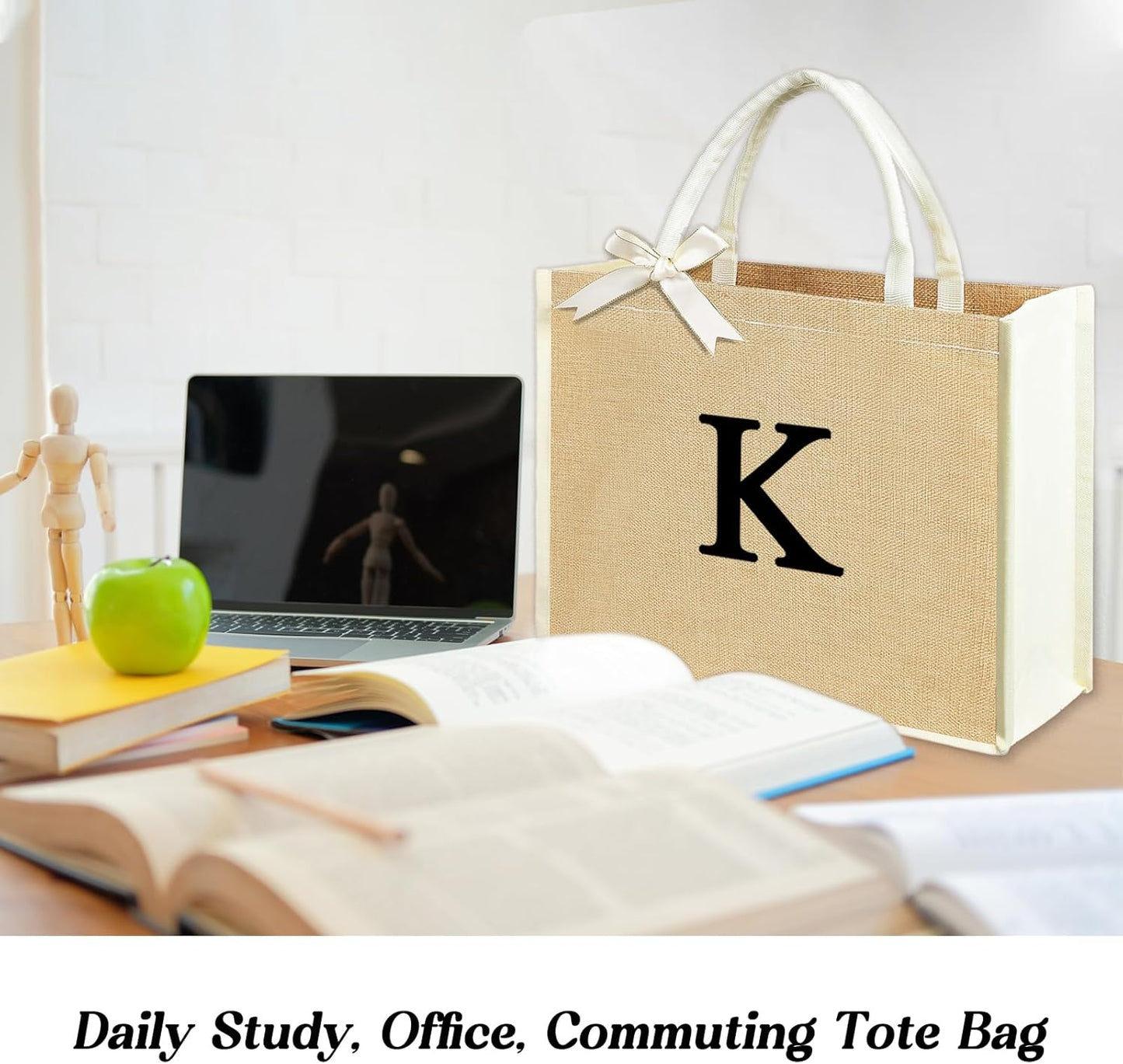 Initial Canvas Tote Bag & Makeup Bag for Women Teacher Bridesmaids,Personalized Present for Wedding, Birthday, Beach
