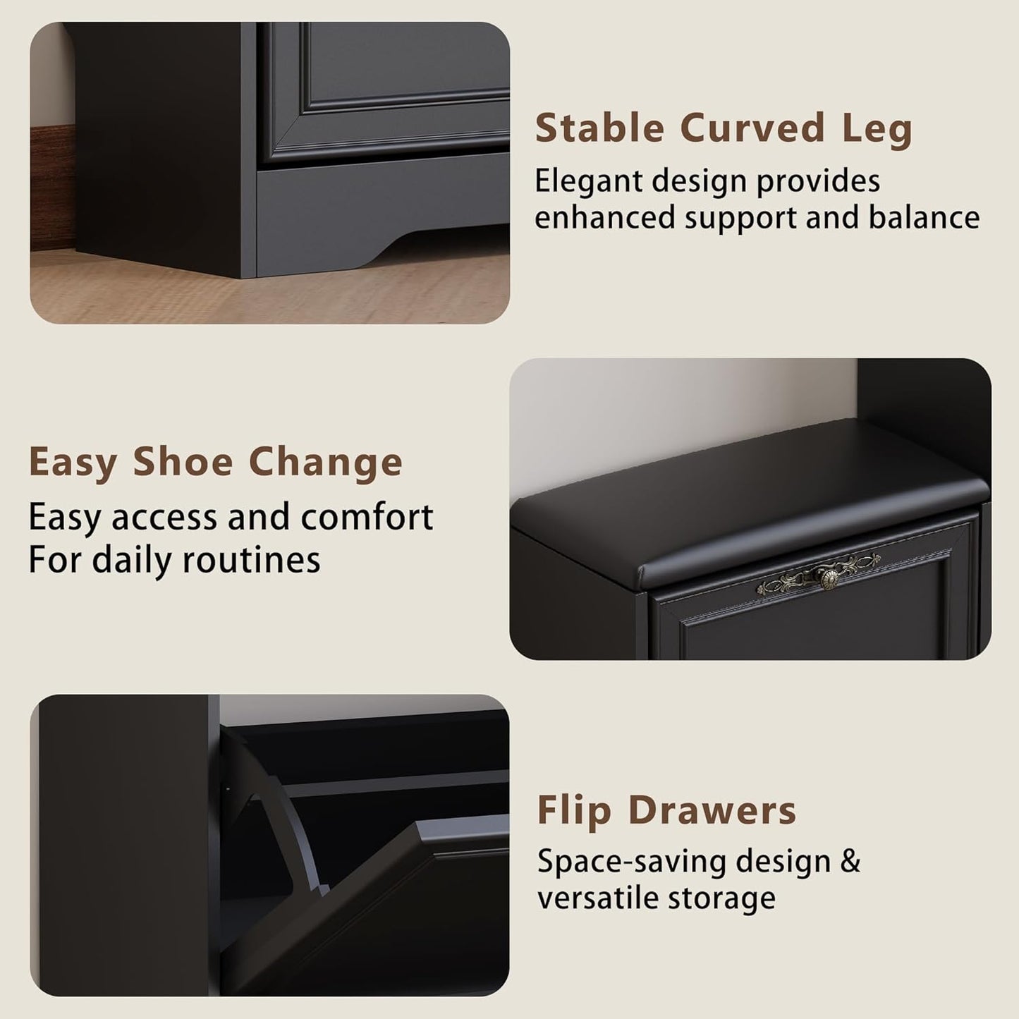 Entryway Shoe Cabinet with Bench, Hidden Storage and Adjustable Shelves, Wooden Shoe Rack and Organizer for Hallway, Mudroom, Closet, Small Apartment