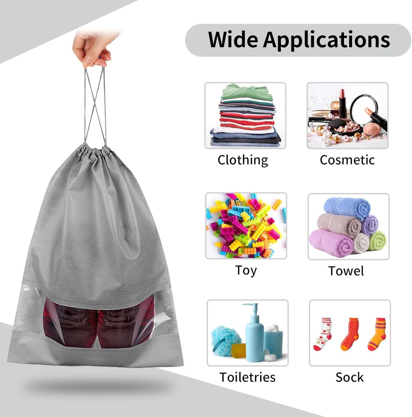 12 Pack Large Shoe Bags for Packing with Clear Window, Dustproof Drawstring Travel Shoe Storage