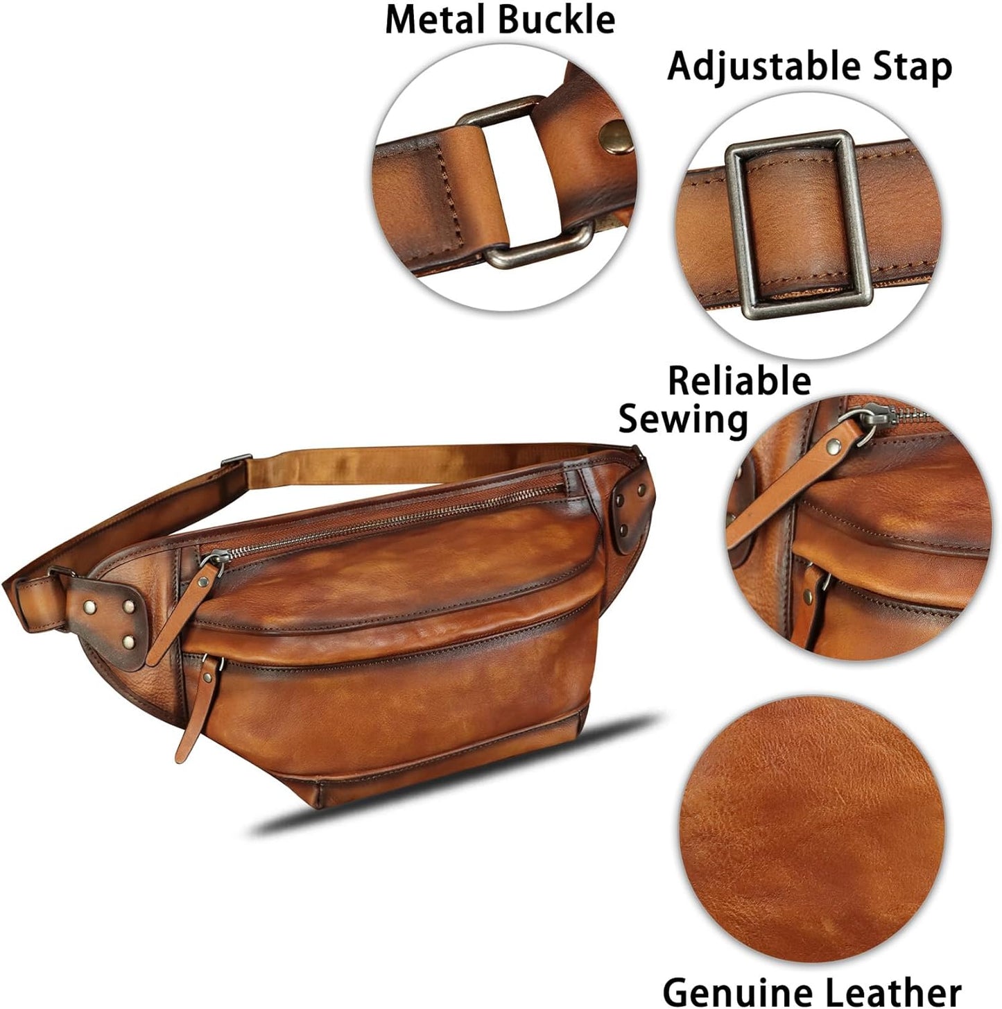 Genuine Leather Fanny Packs for Men and Women Hip Waist Bag Real Leather Fanny Sling Bag Crossbody