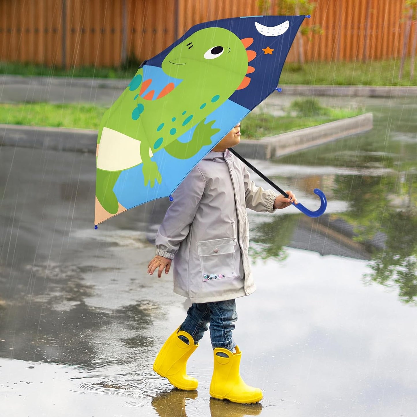 Kids Umbrella, Safety Windproof Umbrella with Easy-Grip Hook Handle for Toddler Girls and Boys
