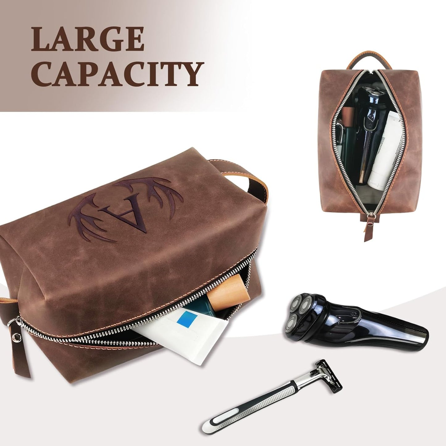 Initial Letter Travel Toiletry Bag 30th 40th 50th 60th 70th 80th Birthday Gifts for Men Him PU