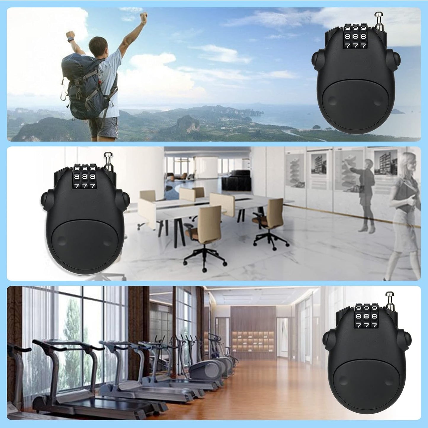 Luggage Locks - Combination Lock, Black, 27" Circumference, 10,000 Code Options, Scratch Resistant, Lightweight, Portable, Secure